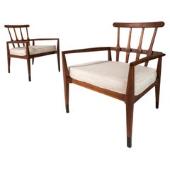 Used Set of Two (2) Angular Arm Chairs in Walnut & Bouclé by Foster McDavid, c. 1960s
