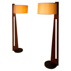 Set of Two (2) Architectural Floor Lamps in Teak After Tord Bjorklund, c. 1990's