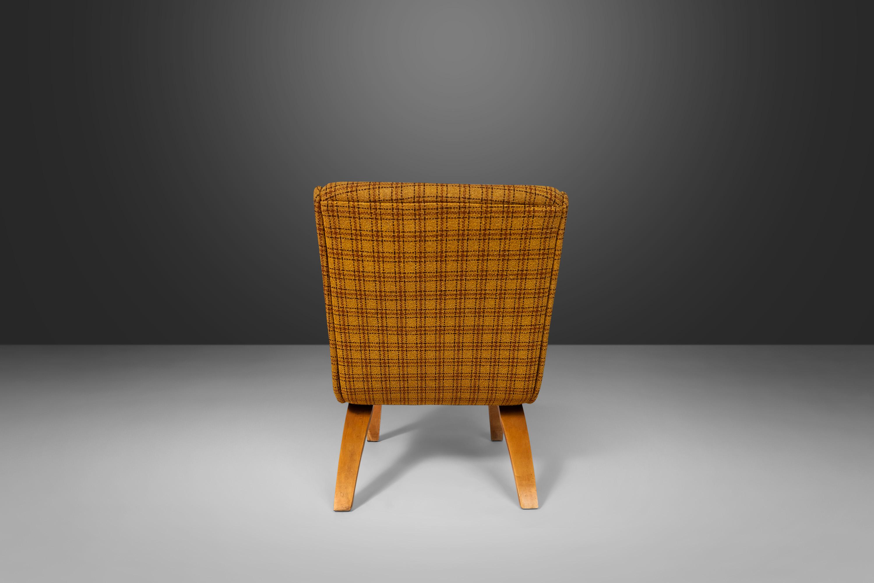 Ensemble de deux chaises pantoufles « 2 » en bois cintré en tissu d'origine de Thonet, États-Unis, années 1940 en vente 3
