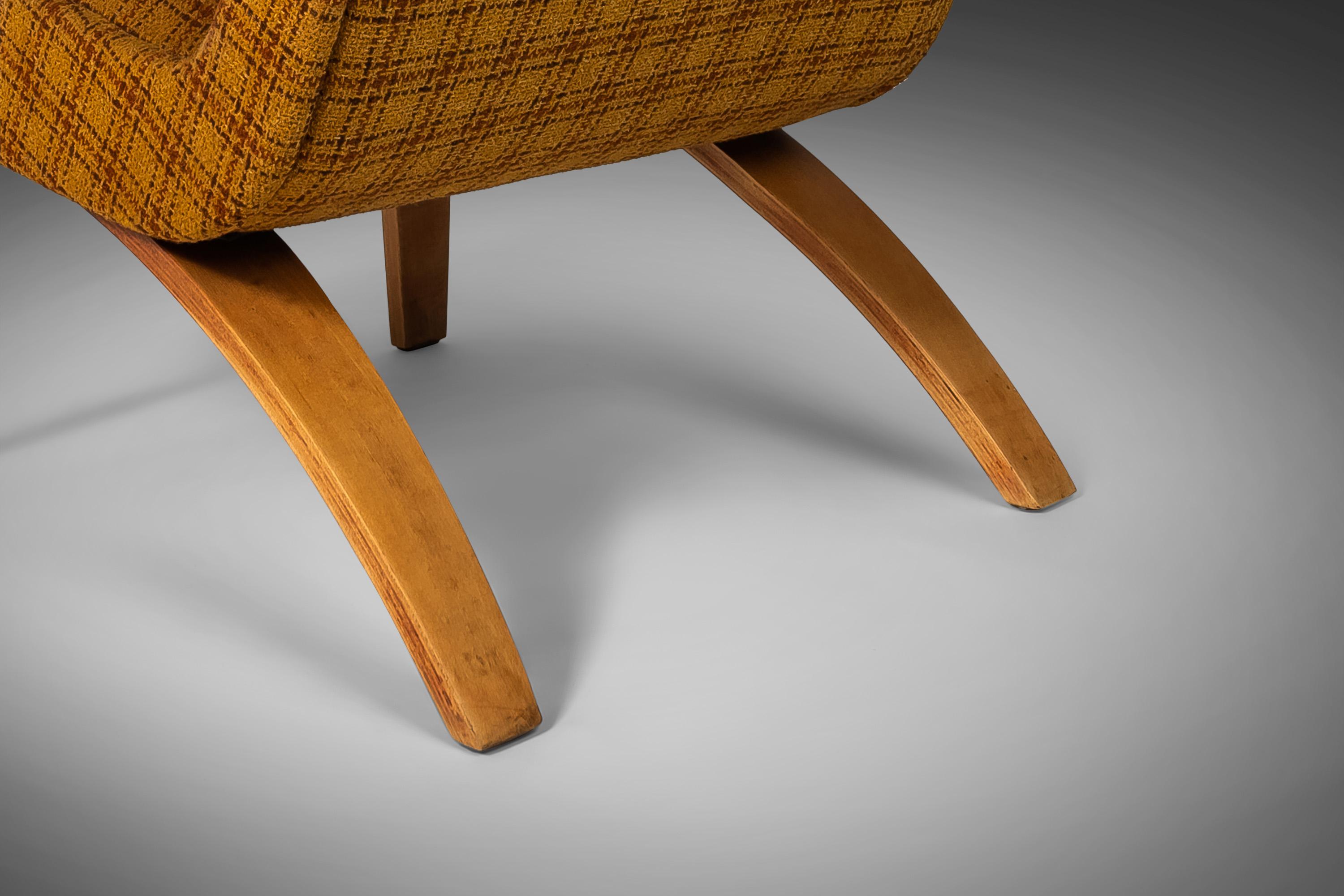 Ensemble de deux chaises pantoufles « 2 » en bois cintré en tissu d'origine de Thonet, États-Unis, années 1940 en vente 1