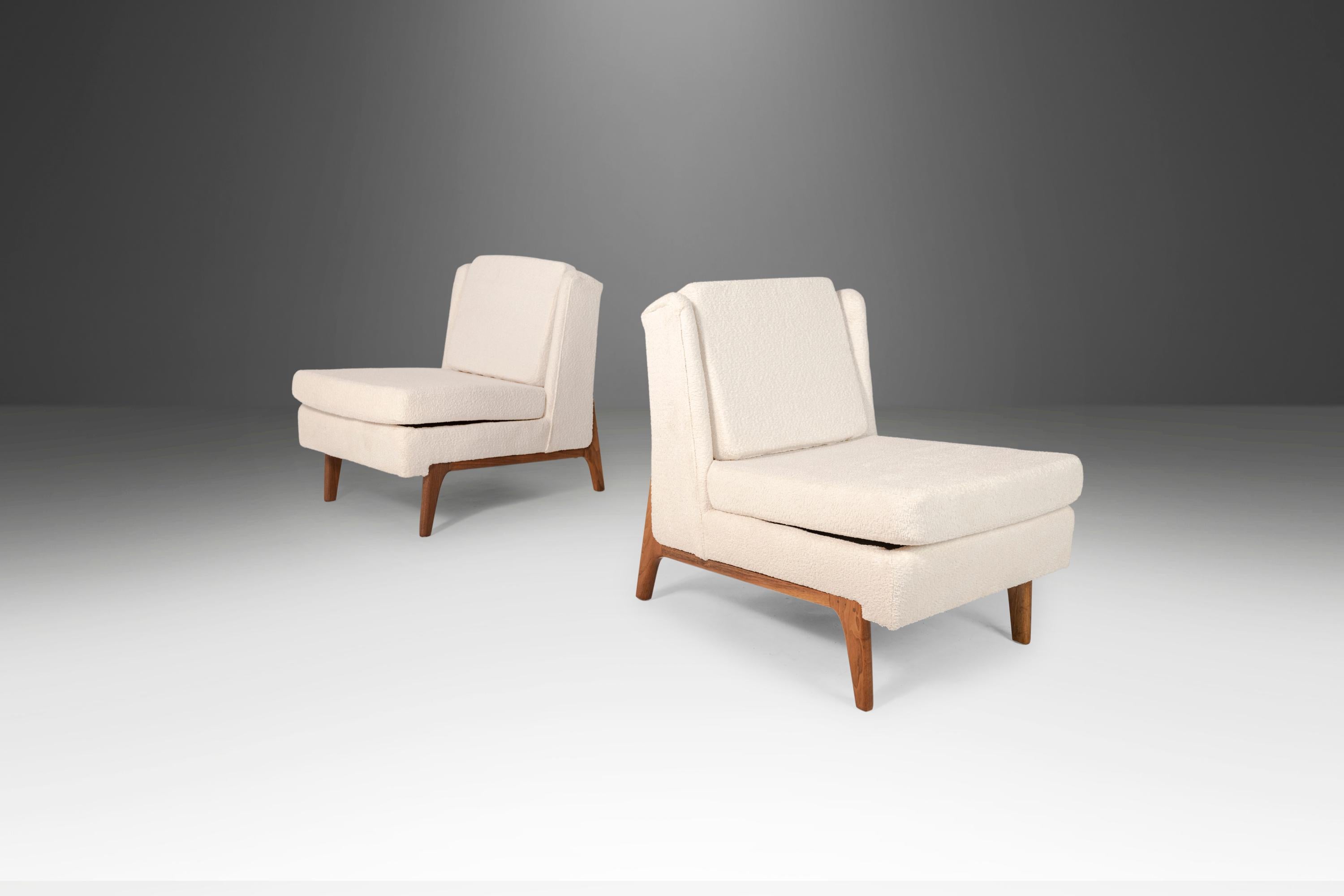 Fabric Set of Two '2' Slipper Chairs After Edward Wormley in New Boucle, USA, c. 1960's For Sale