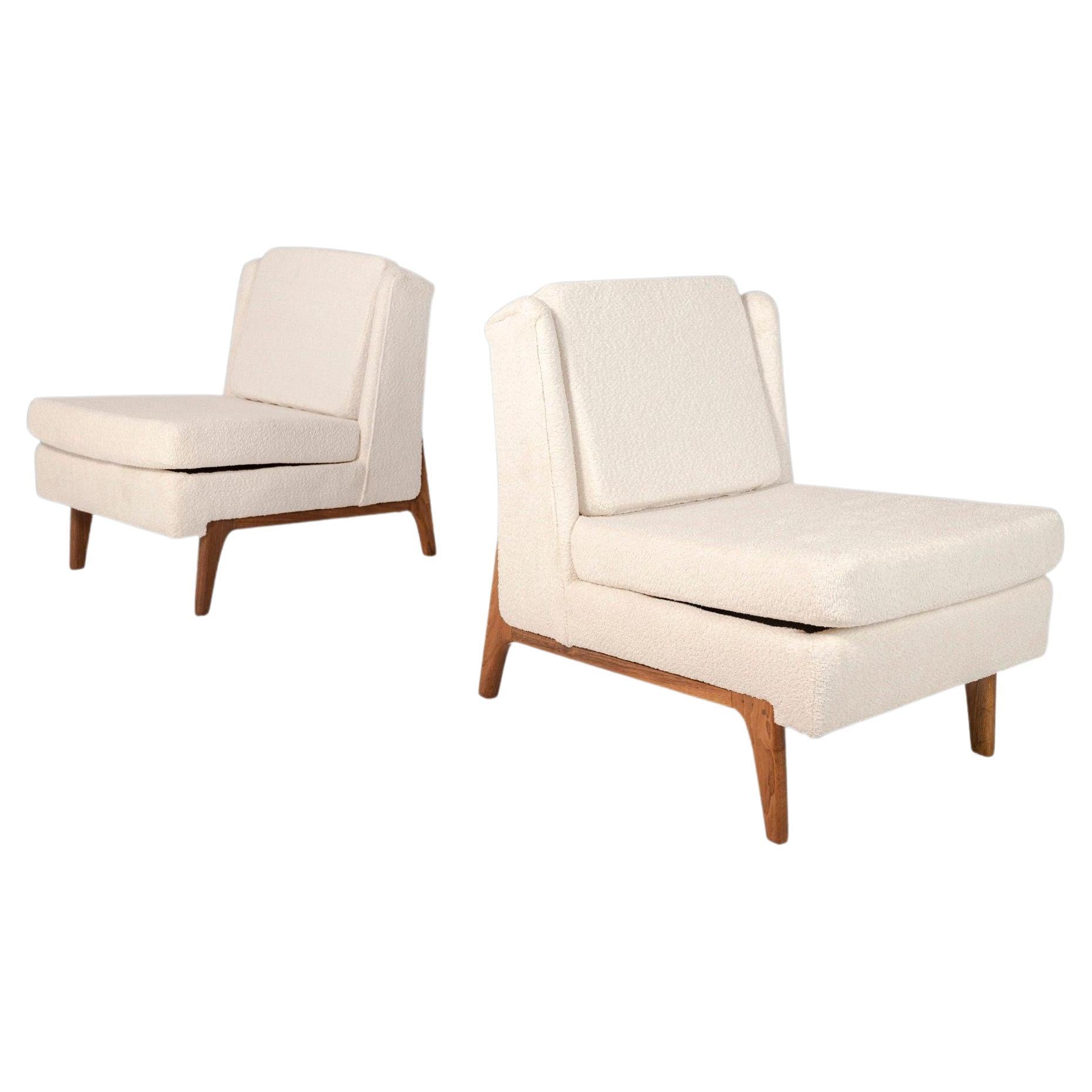 Set of Two '2' Slipper Chairs After Edward Wormley in New Boucle, USA, c. 1960's