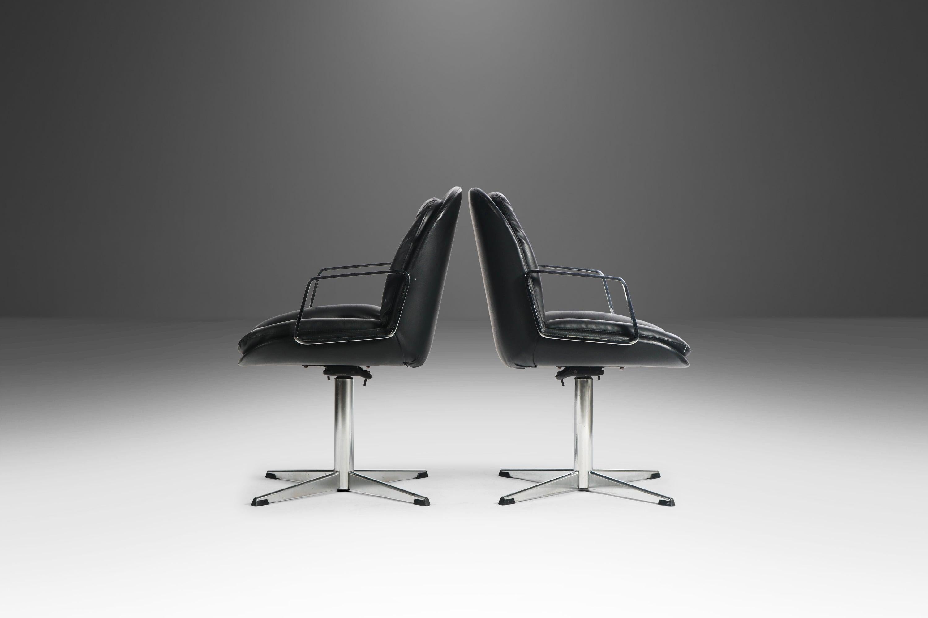 Set of Two (2) Black & Chrome High Stance Office Chairs, USA, c. 1960's For Sale 1