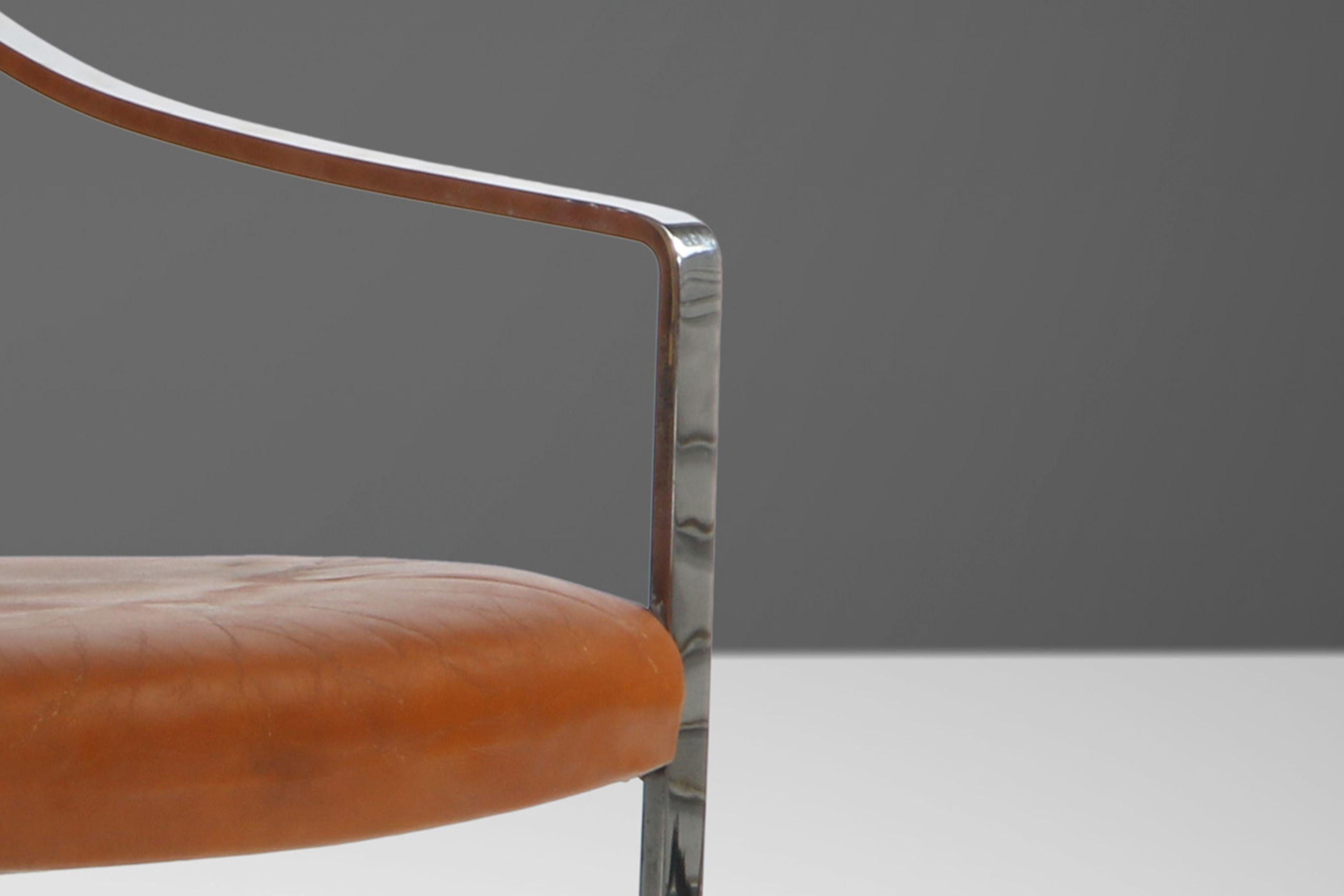 Set of Two (2) Chrome Accent Chairs in Original Naugahyde by Bert England, 1970s For Sale 3