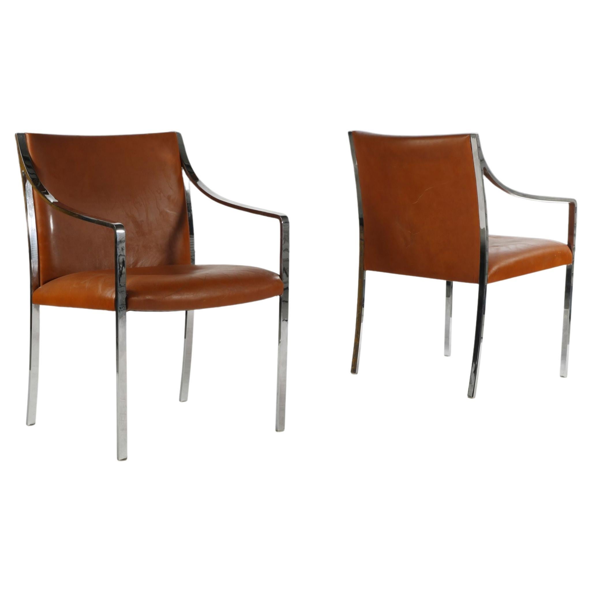 Set of Two (2) Chrome Accent Chairs in Original Naugahyde by Bert England, 1970s For Sale