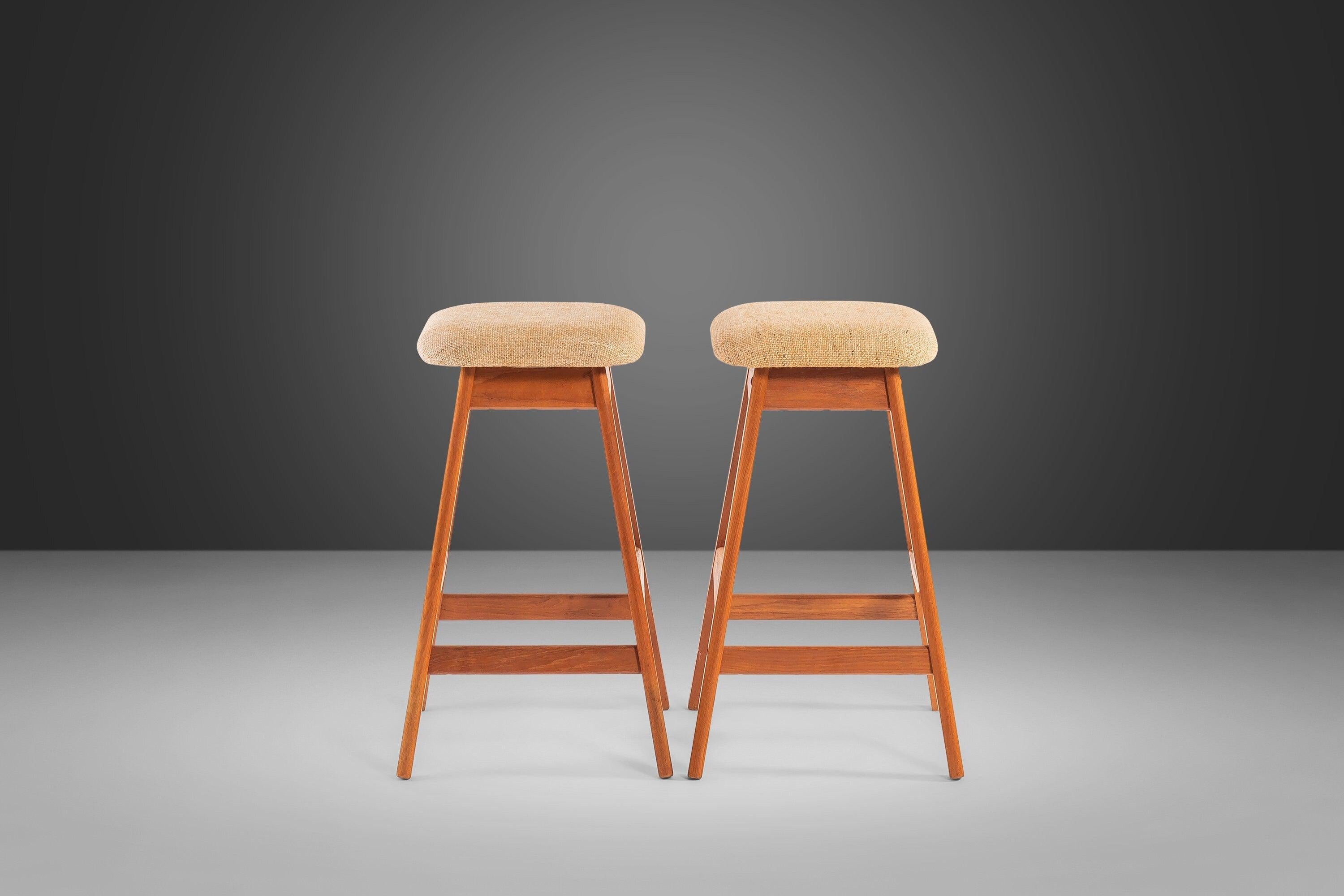 Danish Set of Two '2' Counter Height Barstools by Vamdrup Stolefabrik in Teak For Sale