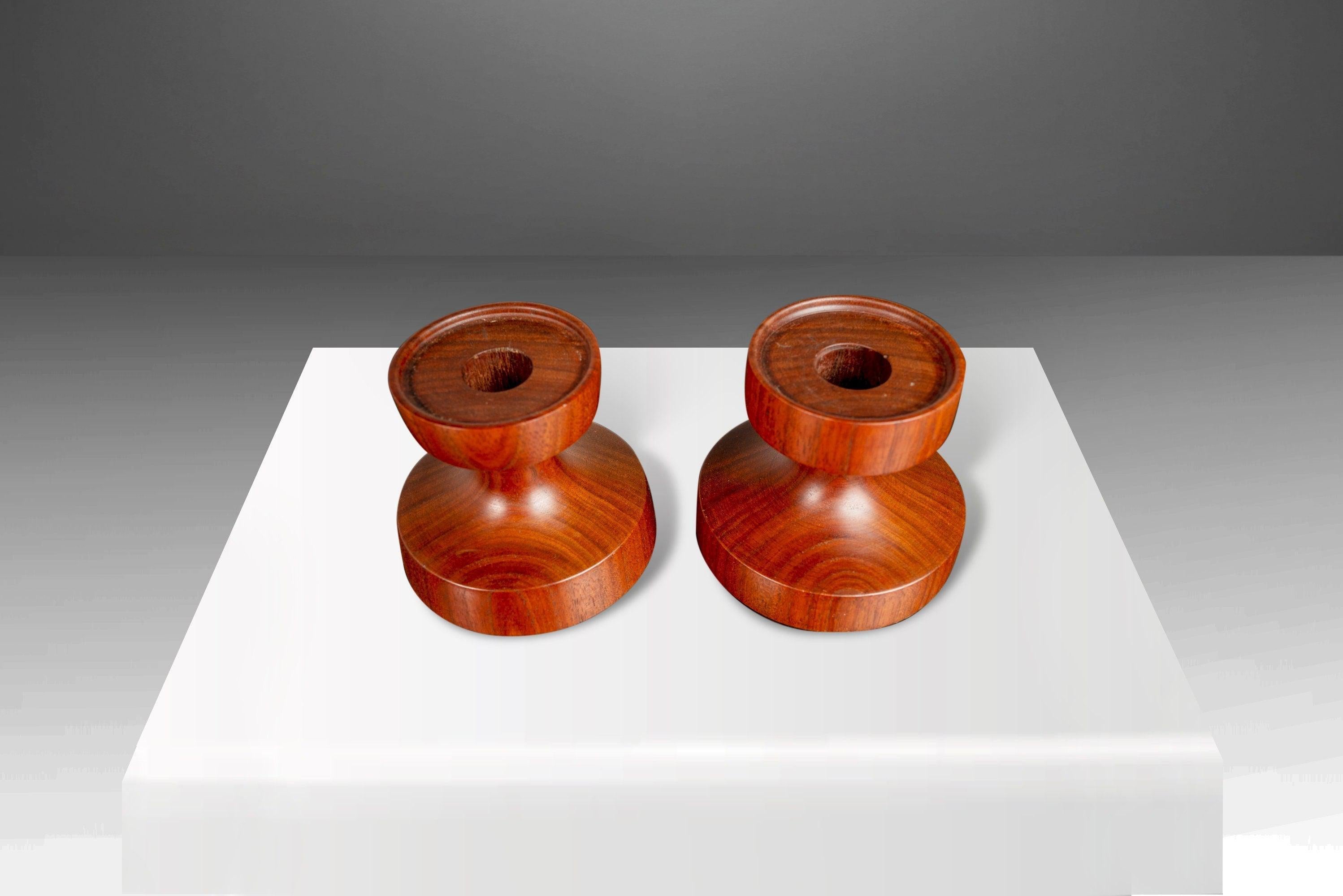 Mid-20th Century Set of Two (2) Danish Mid Century Modern Candlestick Holders in Walnut 