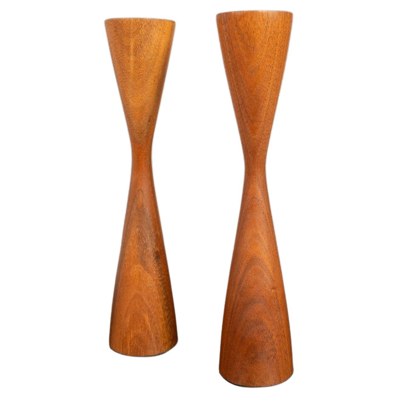 Set of Two '2' Danish Mid-Century Modern Candlestick Holders in Walnut For Sale