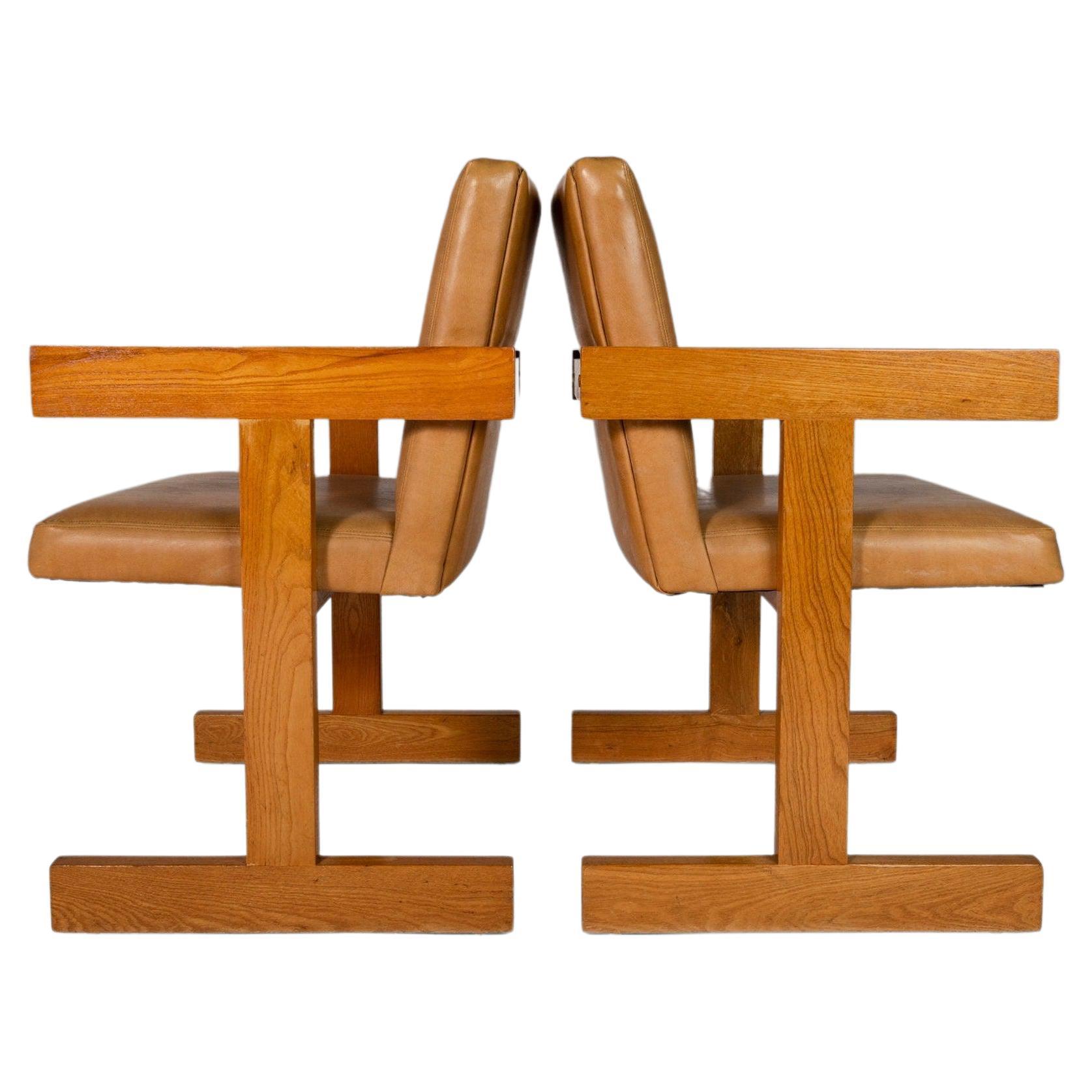 Ensemble de deux (2) chaises de salle à manger en chêne d'après Jens Risom, USA, c. 1960s