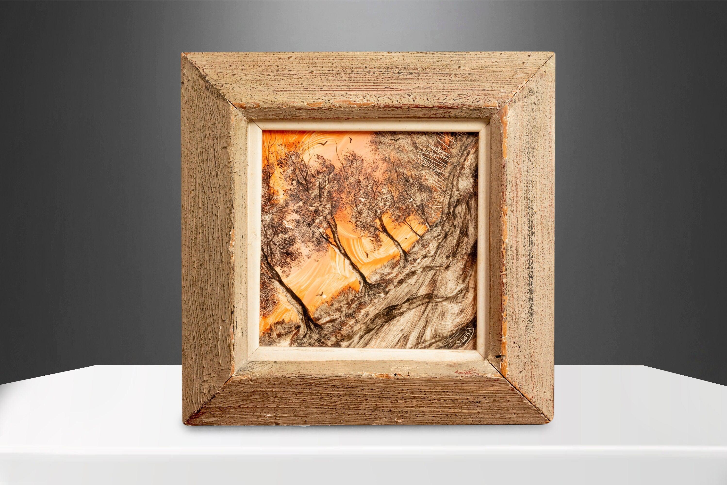 Mid-Century Modern Ensemble de deux '2' peintures à l'huile / carreaux / cadres en bois signés Jack Lord, États-Unis