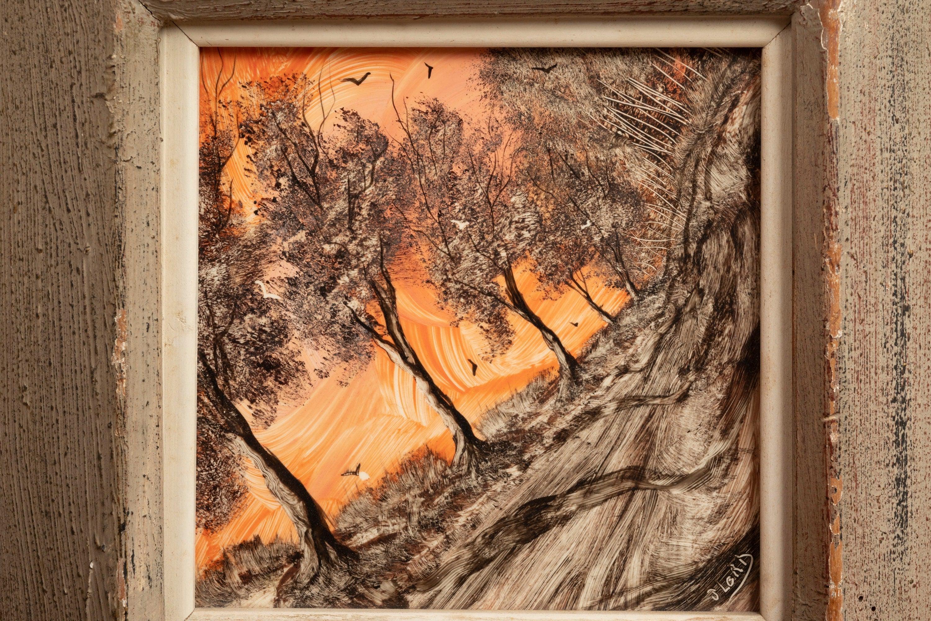 Peinture Ensemble de deux '2' peintures à l'huile / carreaux / cadres en bois signés Jack Lord, États-Unis