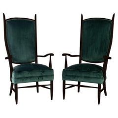 Vintage Set of Two '2' Ebonized Maxwell Royal American High Back Upholstered Chairs, USA