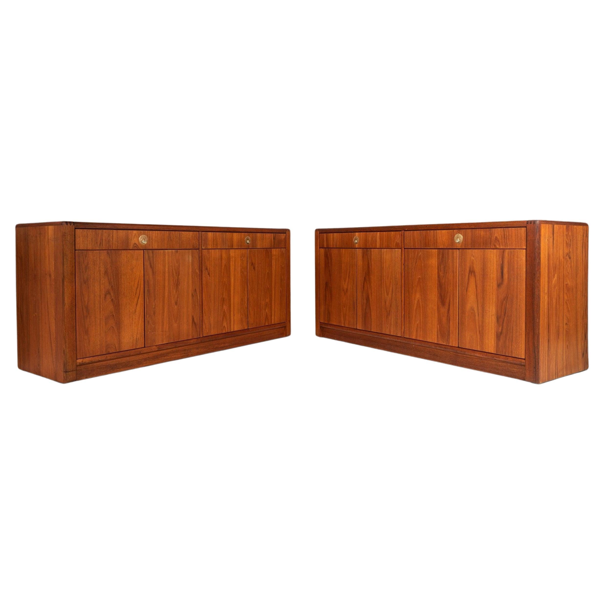 Set of Two (2) Elegant Mid Century Modern Cabinets Sideboards Credenzas in Teak  For Sale