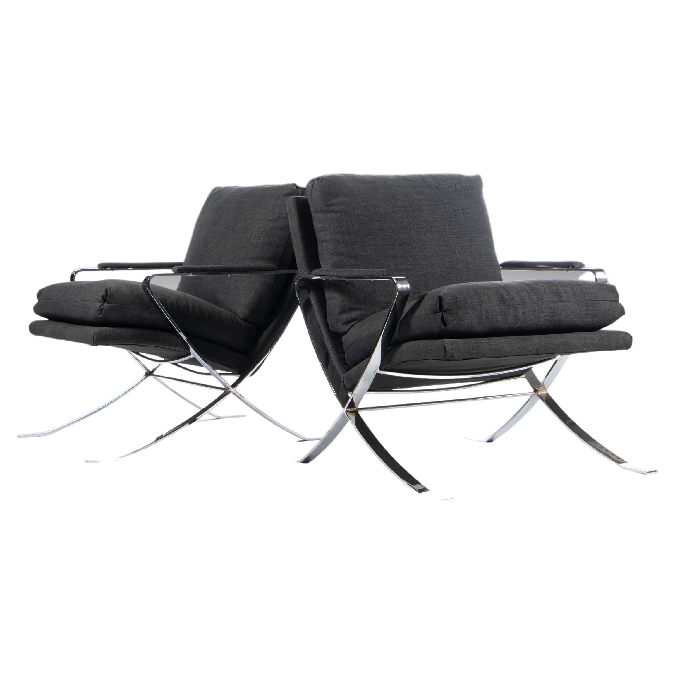 Set of Two (2) Flair Lounge Chairs by Bernhardt Flair in Chrome, USA, c. 1970's For Sale