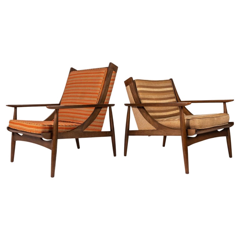 His and Hers Mid Century Modern Lounge Chairs in Original Fabric, USA