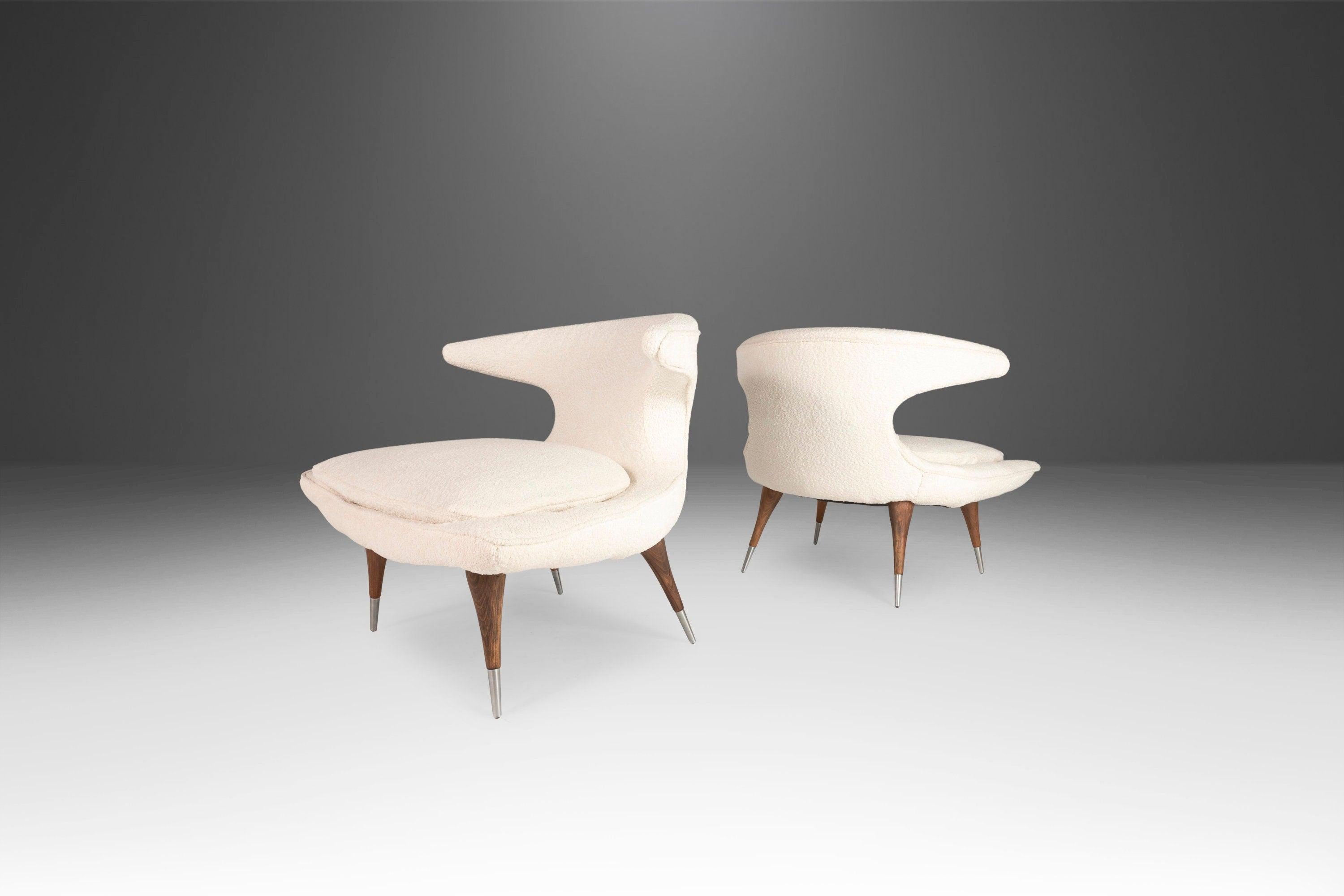 Mid-Century Modern Set of Two '2' Horn Chairs by Karpen of California in New Bouclé, USA, c. 1960's For Sale