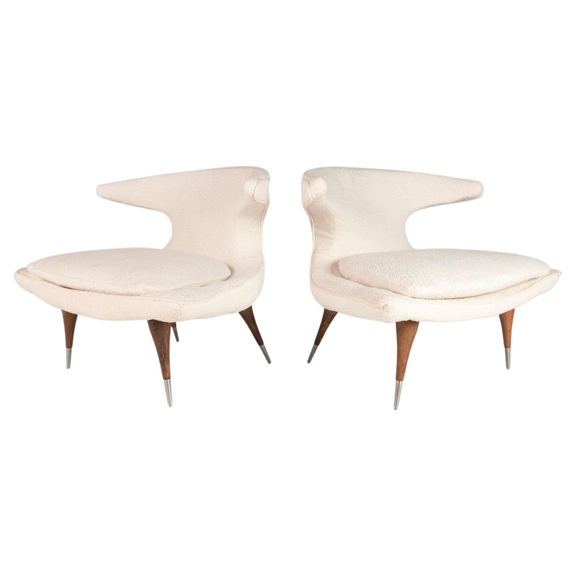 Set of Two '2' Horn Chairs by Karpen of California in New Bouclé, USA, c. 1960's For Sale