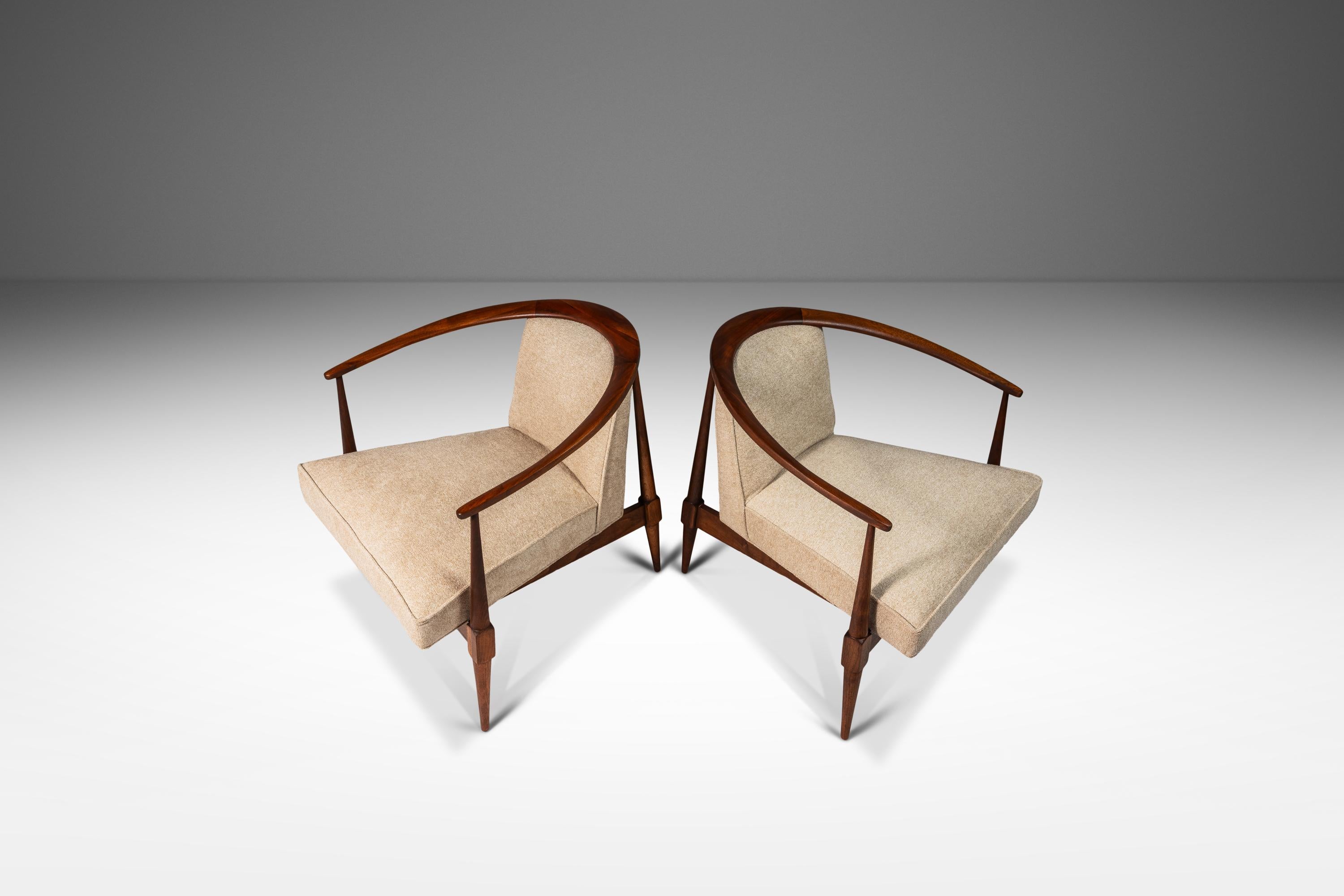 Set of Two (2) Horseshoe Lounge Chairs in Walnut After  Kipp Stewart, c. 1960's For Sale 6