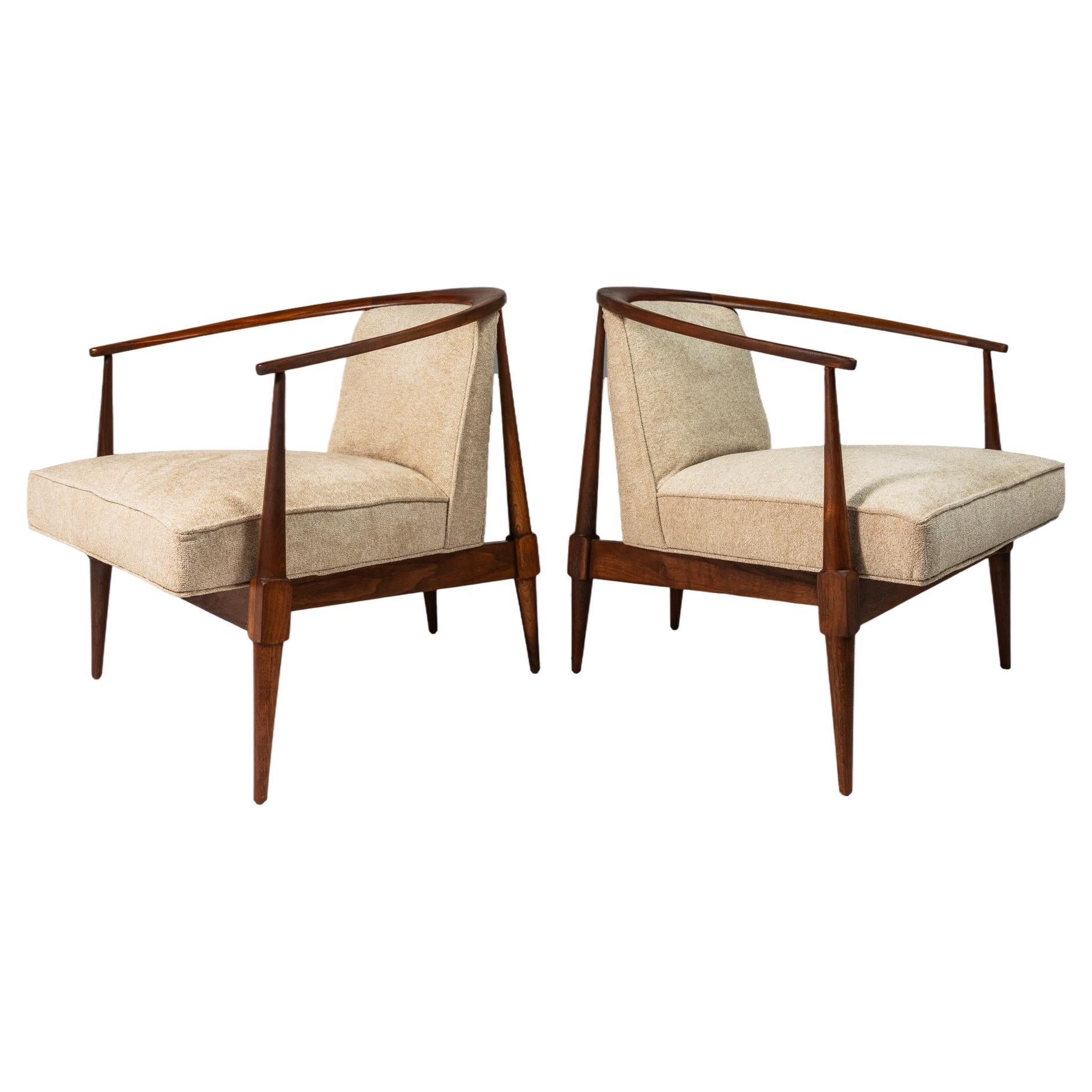 Set of Two (2) Horseshoe Lounge Chairs in Walnut After  Kipp Stewart, c. 1960's For Sale
