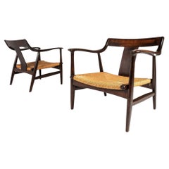 Ensemble de deux (2) chaises longues de style mi-siècle moderne à profil bas avec pinceau d'origine 
