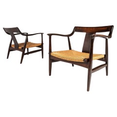 Set of Two (2) Mid Century Modern Low Profile Lounge Chairs w/ Original Thrush