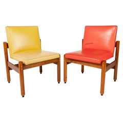 Set of Two '2' Minimalist Thonet Armless Chairs in Original Orange / Yellow