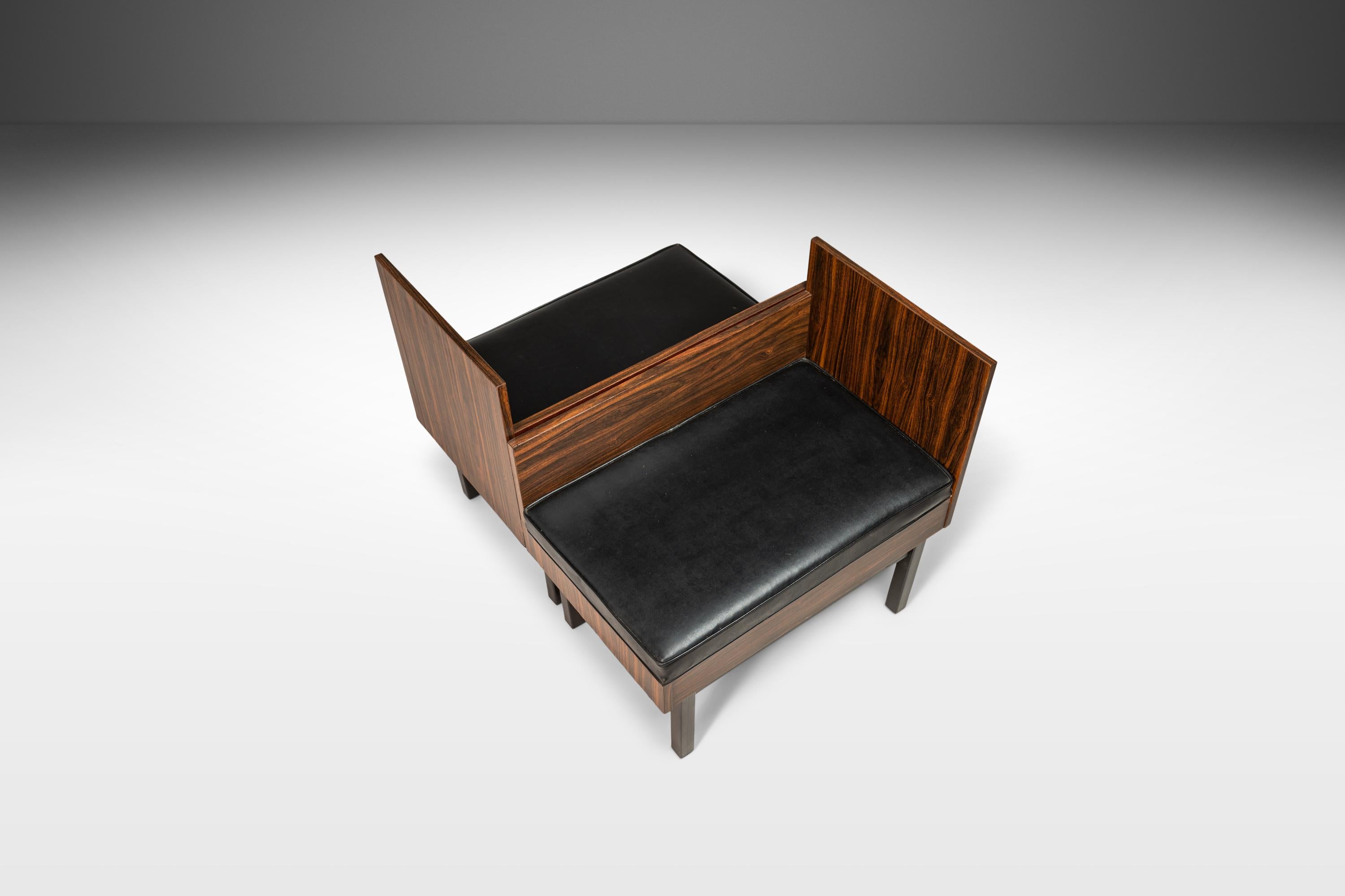 American Set of Two ( 2 ) Modular Benches Kissing Benches in Rosewood Laminate, c. 1950's For Sale