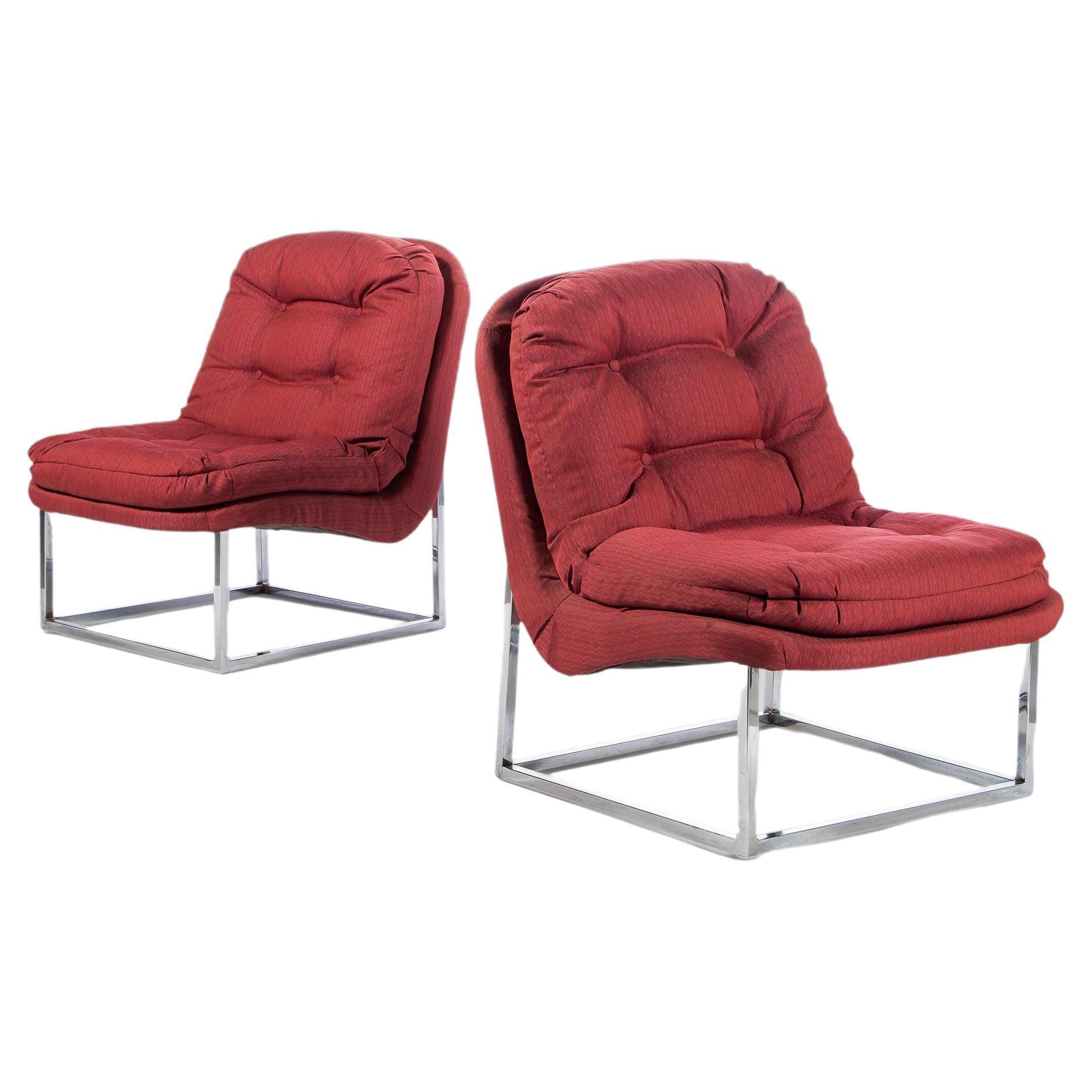 Set of Two '2' Scoop Lounge Chairs Attributed to Milo Baughman, USA, c. 1970's For Sale