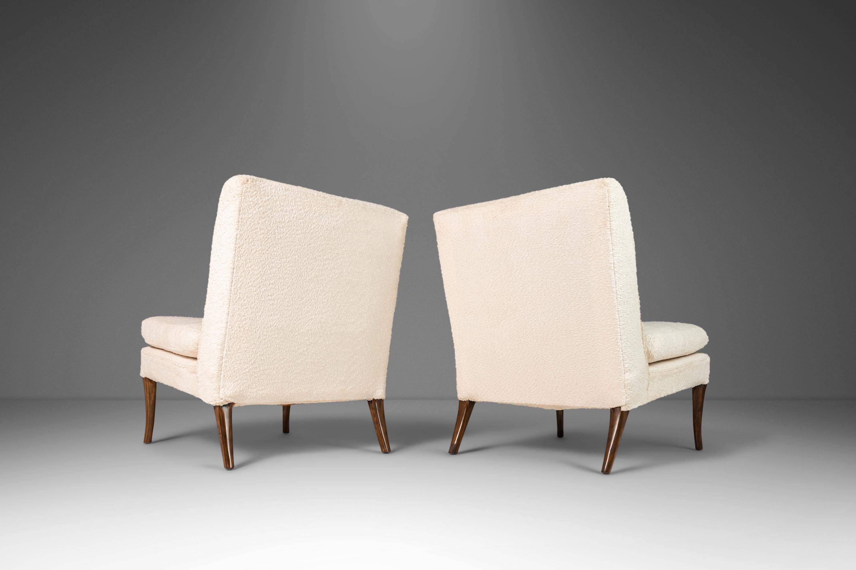 Mid-Century Modern Set of Two ( 2 ) Slipper Chairs Attributed TH Robsjohn-Gibbings Boucle, 1960's
