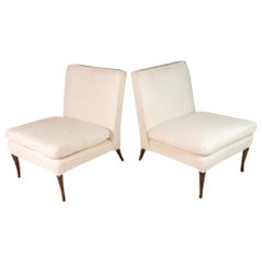 Set of Two ( 2 ) Slipper Chairs Attributed TH Robsjohn-Gibbings Boucle, 1960's