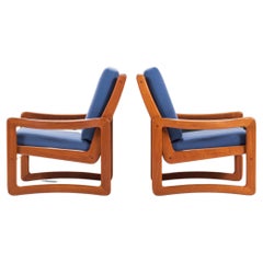 Set of Two '2' Sun Cabinet Solid Teak Danish Modern Lounge Chairs, Circa 1980's