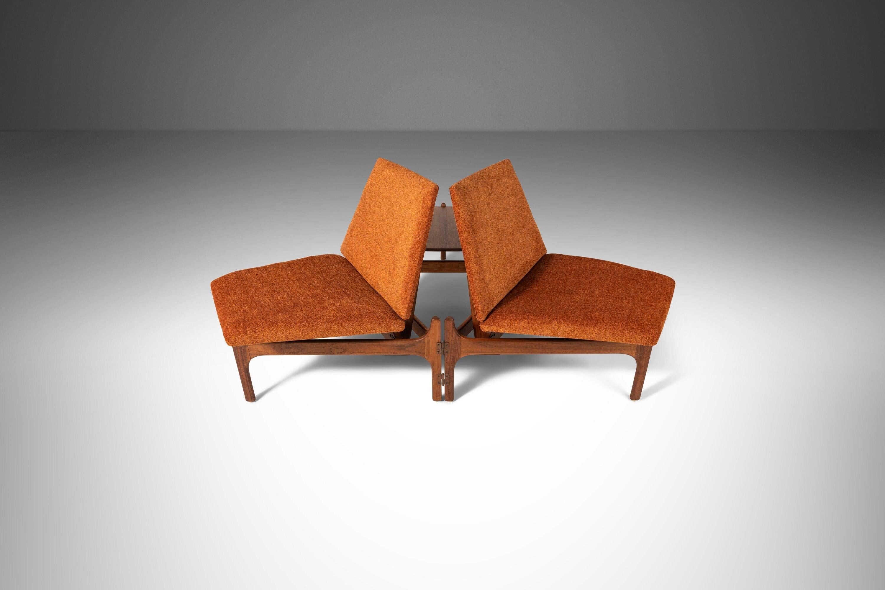 Mid-Century Modern Set of Two ( 2 ) Triangular Low Profile Chairs in Walnut by John Keal for Brown  For Sale