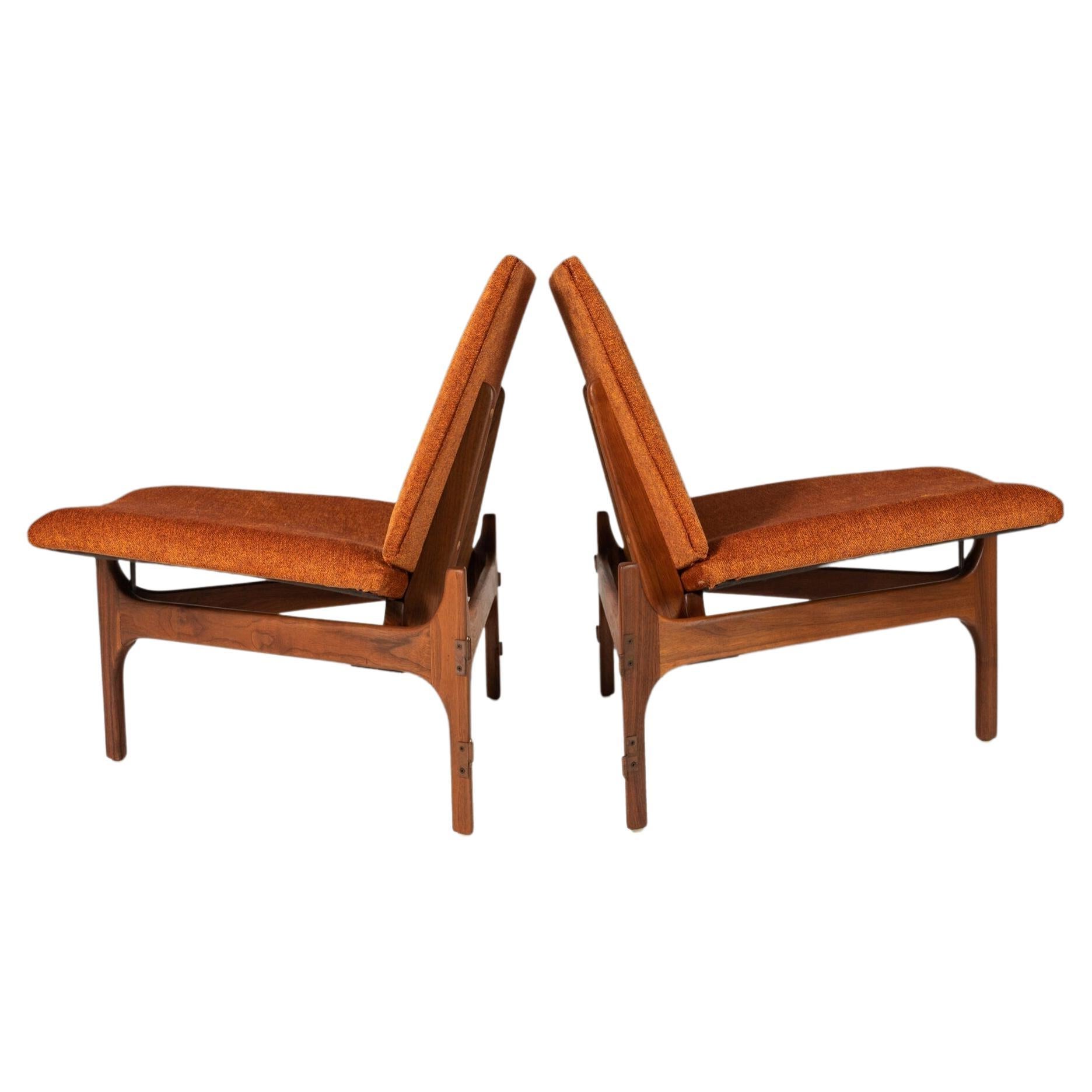 Set of Two ( 2 ) Triangular Low Profile Chairs in Walnut by John Keal for Brown  For Sale