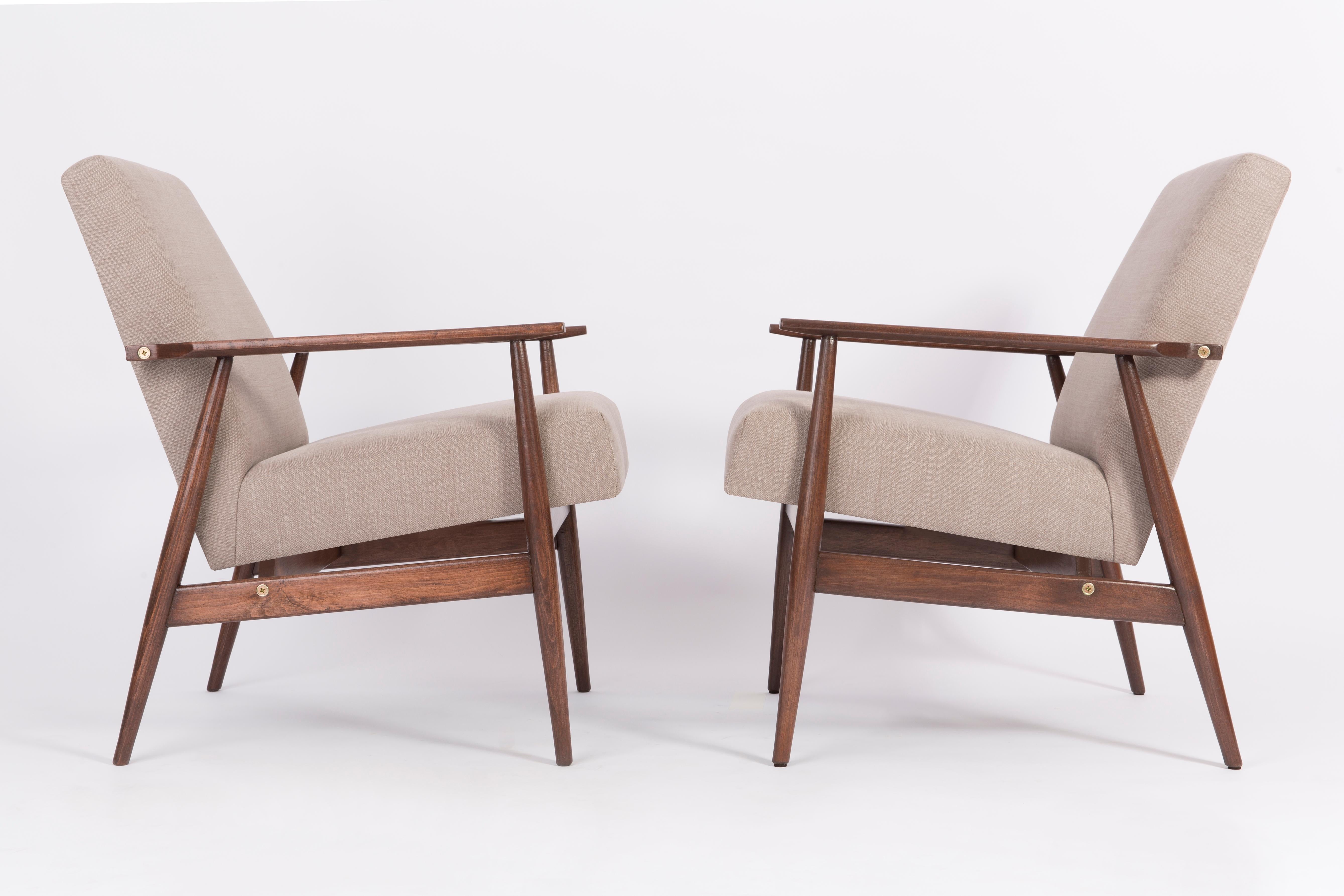 Mid-Century Modern Set of Two 20th Century Beige Dante Armchairs, H. Lis, 1960s For Sale