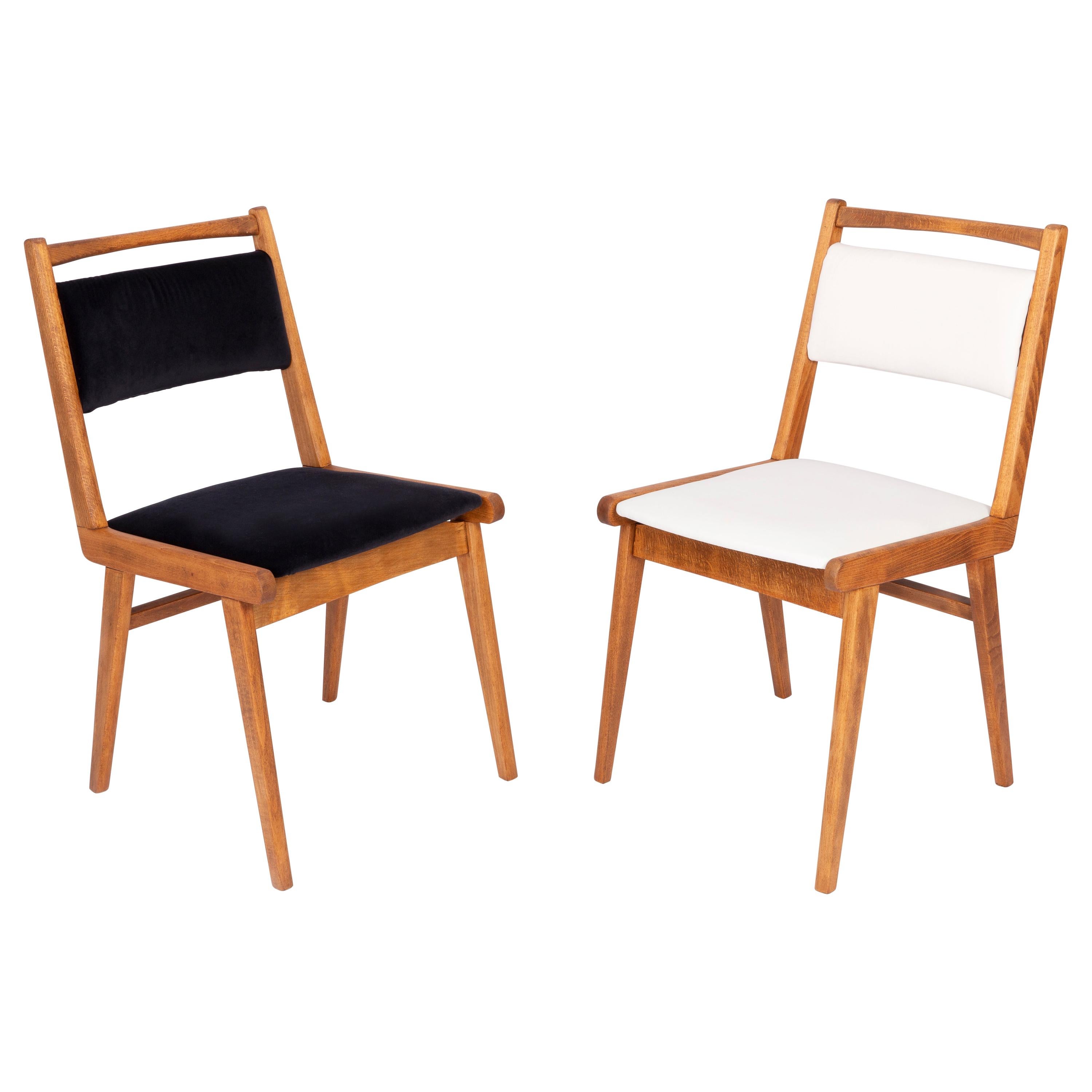 Set of Two 20th Century Black and White Velvet Chairs, Poland, 1960s