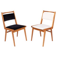 Vintage Set of Two 20th Century Black and White Velvet Chairs, Poland, 1960s