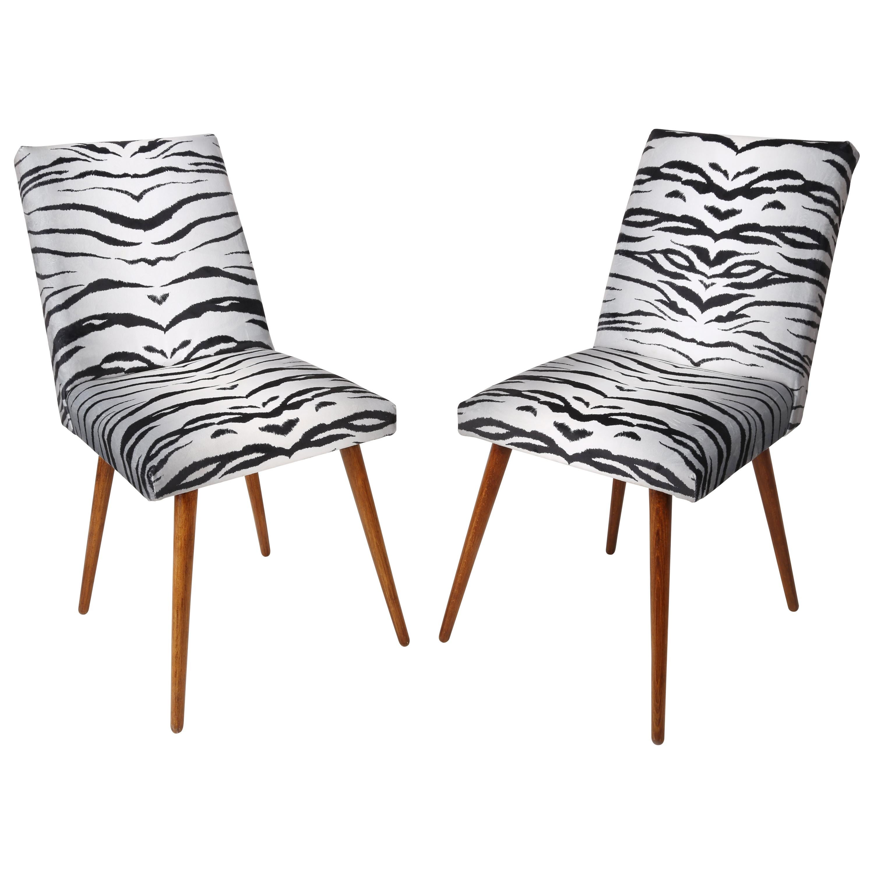 Set of Two 20th Century Black and White Zebra Velvet Chairs, 1960s For Sale