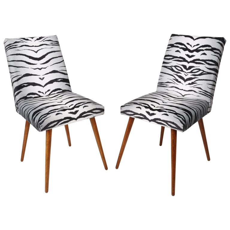 Set of Two 20th Century Black and White Zebra Velvet Chairs, 1960s For
