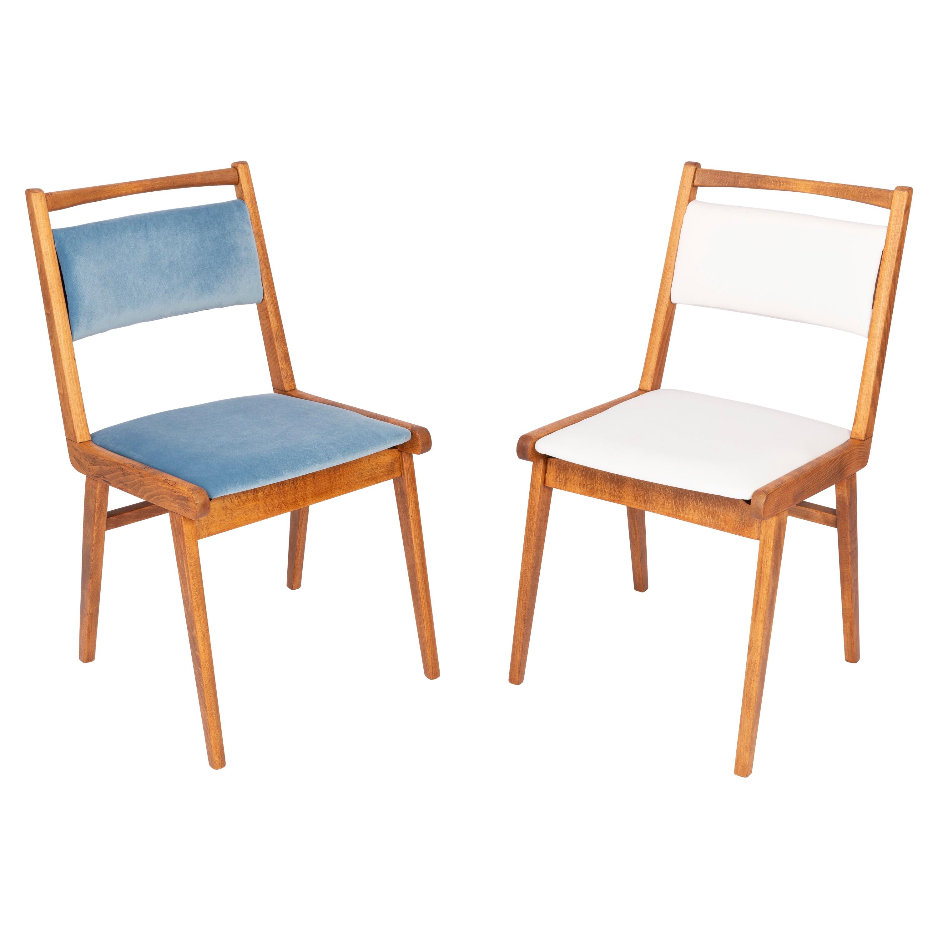 Set of Two 20th Century Blue and White Velvet Chairs, Poland, 1960s For Sale