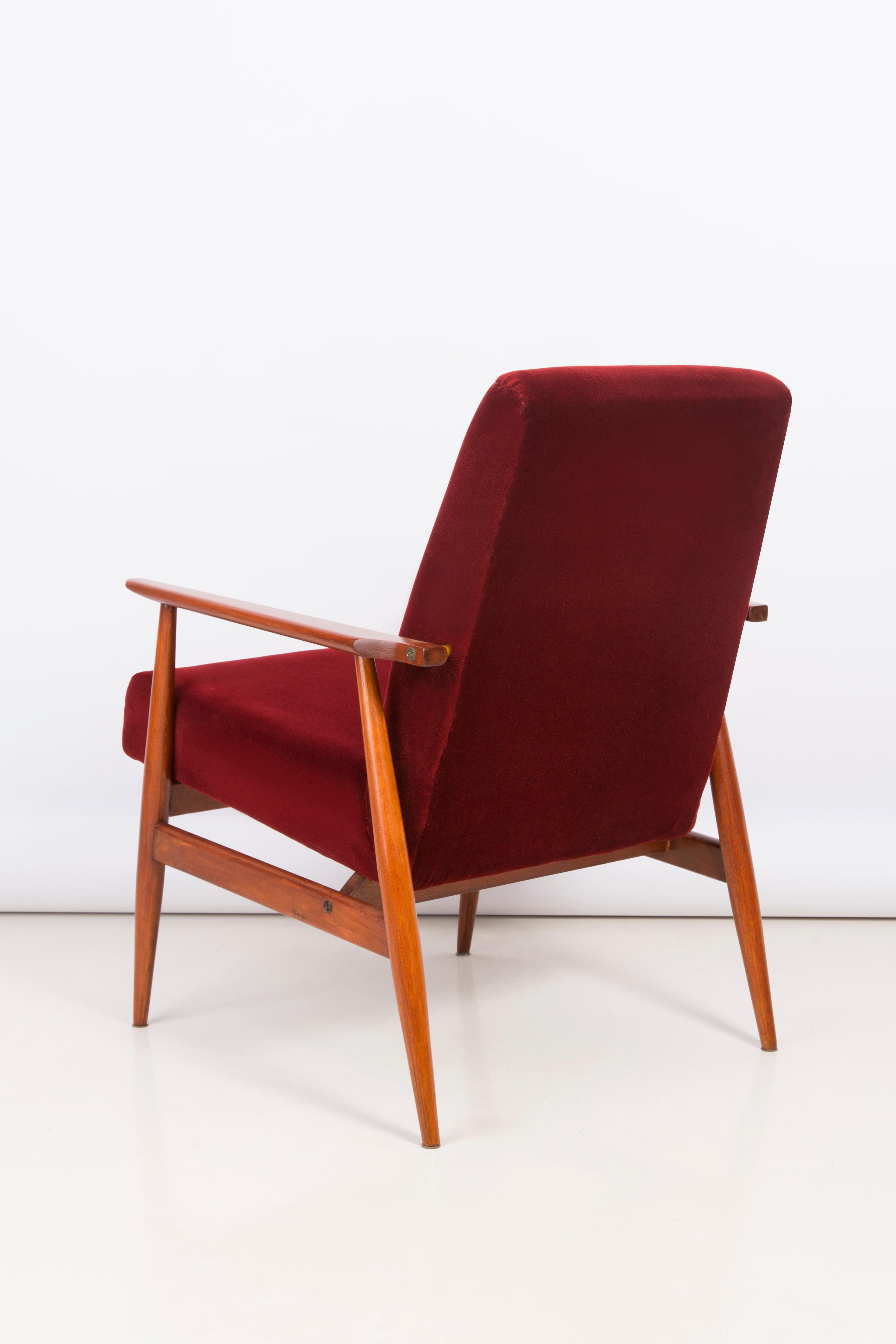 Set of Two 20th Century Burgundy Dark Red Dante Armchairs, H. Lis, 1960s For Sale 3