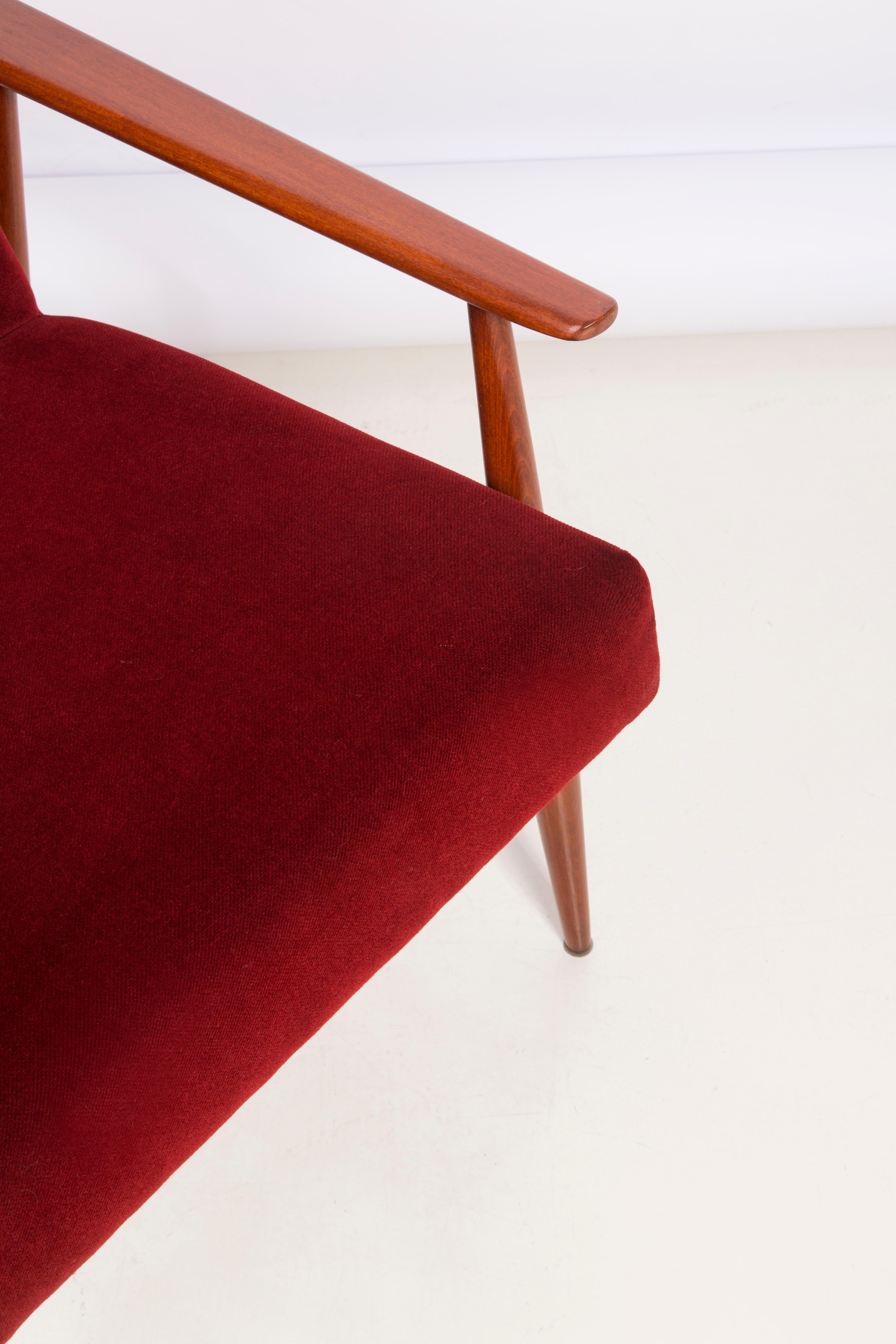 Polish Set of Two 20th Century Burgundy Dark Red Dante Armchairs, H. Lis, 1960s For Sale