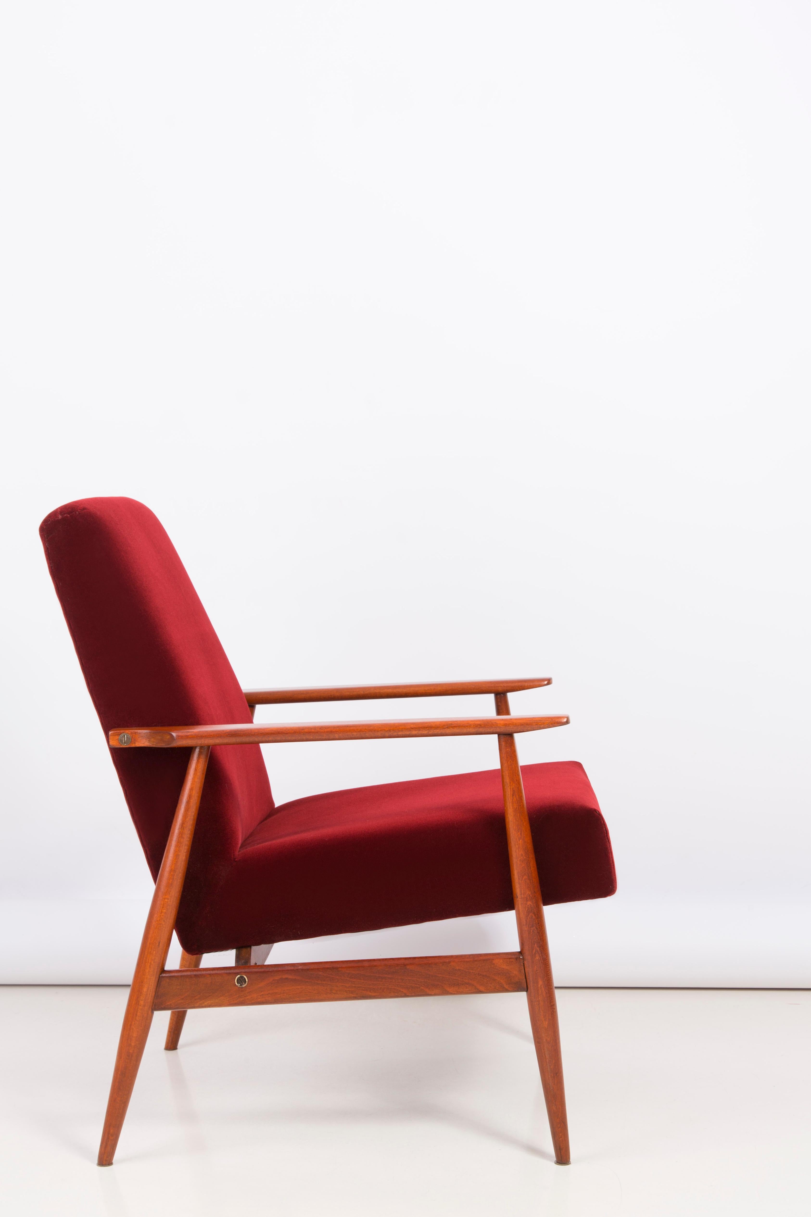 Set of Two 20th Century Burgundy Dark Red Dante Armchairs, H. Lis, 1960s For Sale 1