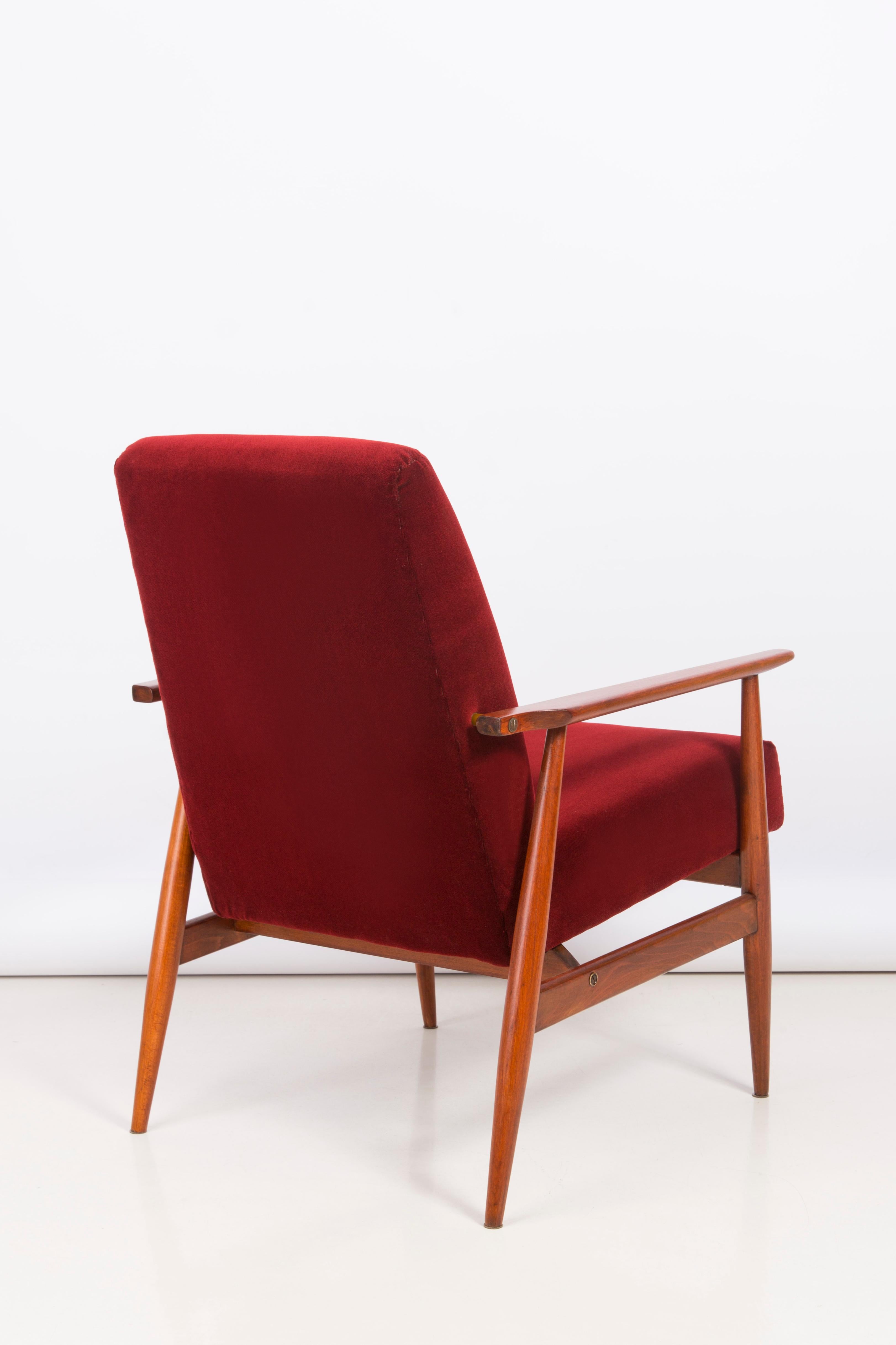 Set of Two 20th Century Burgundy Dark Red Dante Armchairs, H. Lis, 1960s For Sale 2