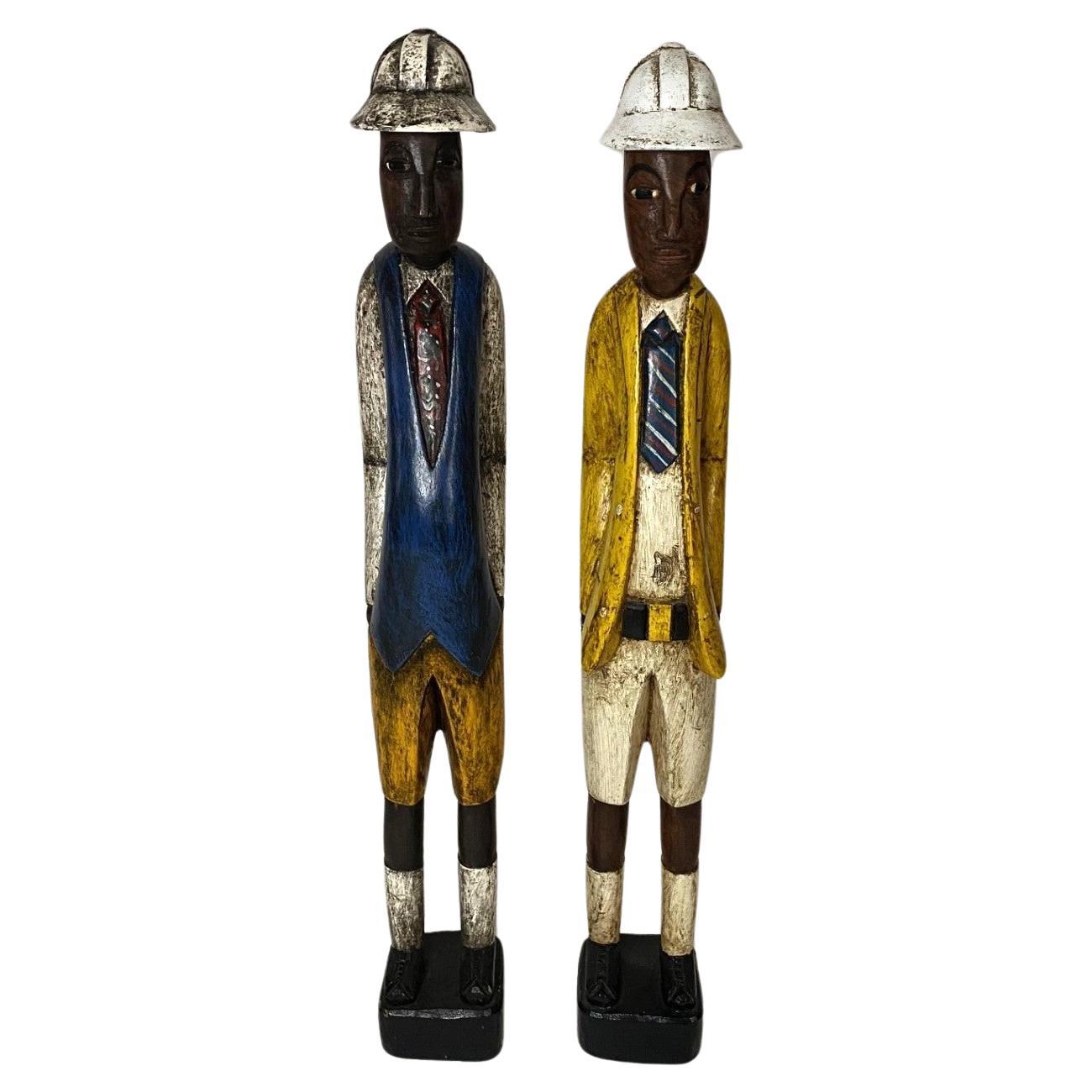 Two hand-carved and colorfully painted 20th century wood workmen. A whimsical pair with expressions we can all understand.
Decorative and interesting!