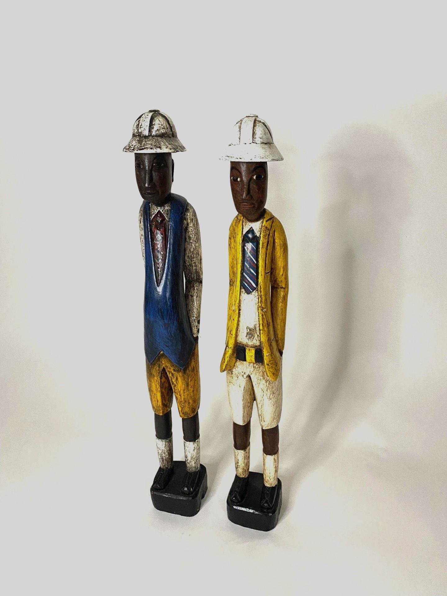 Hand-Carved Set of Two 20th Century Hand Carved & Hand Painted African Workman For Sale