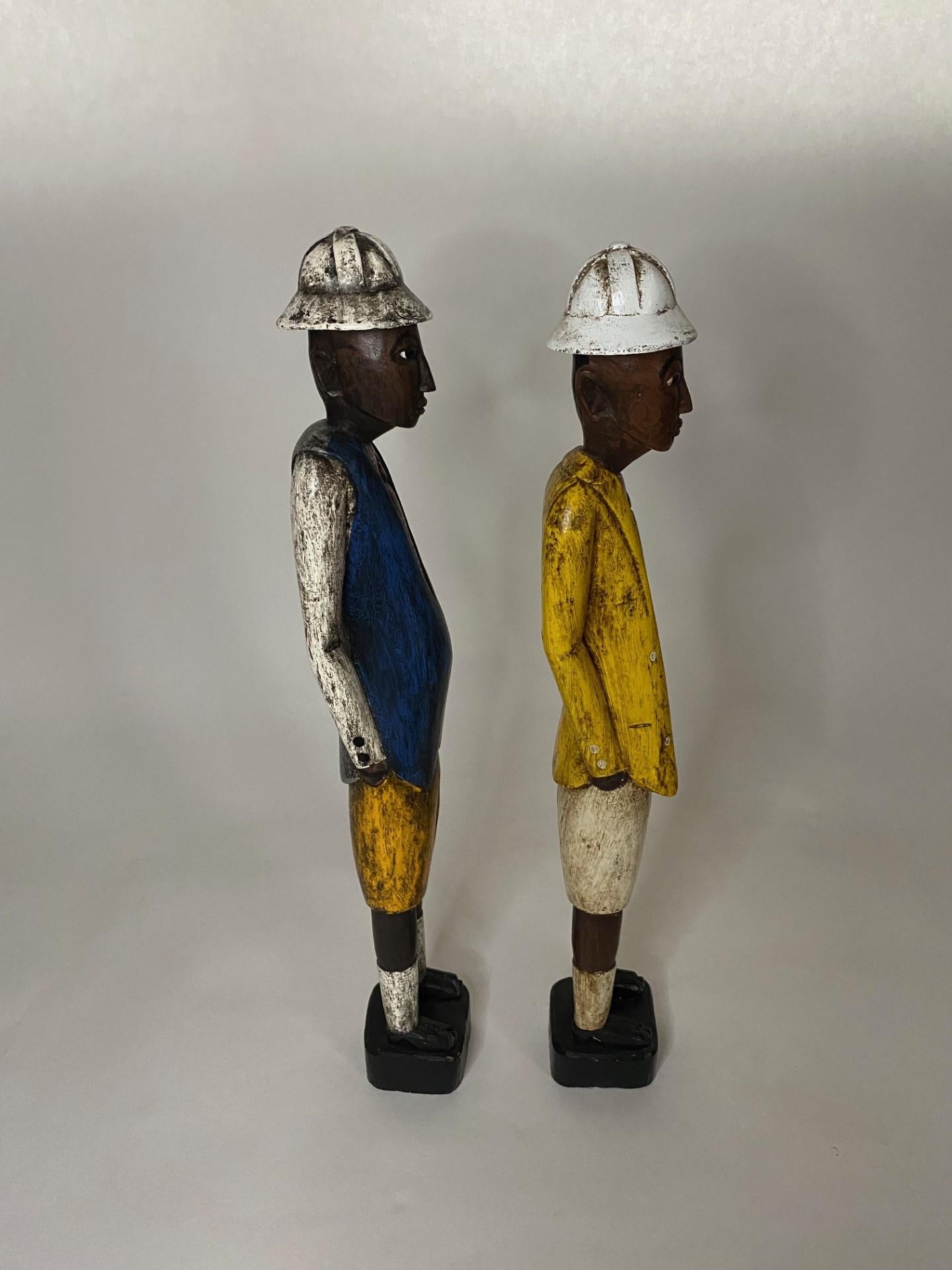 Set of Two 20th Century Hand Carved & Hand Painted African Workman In Good Condition For Sale In North Salem, NY