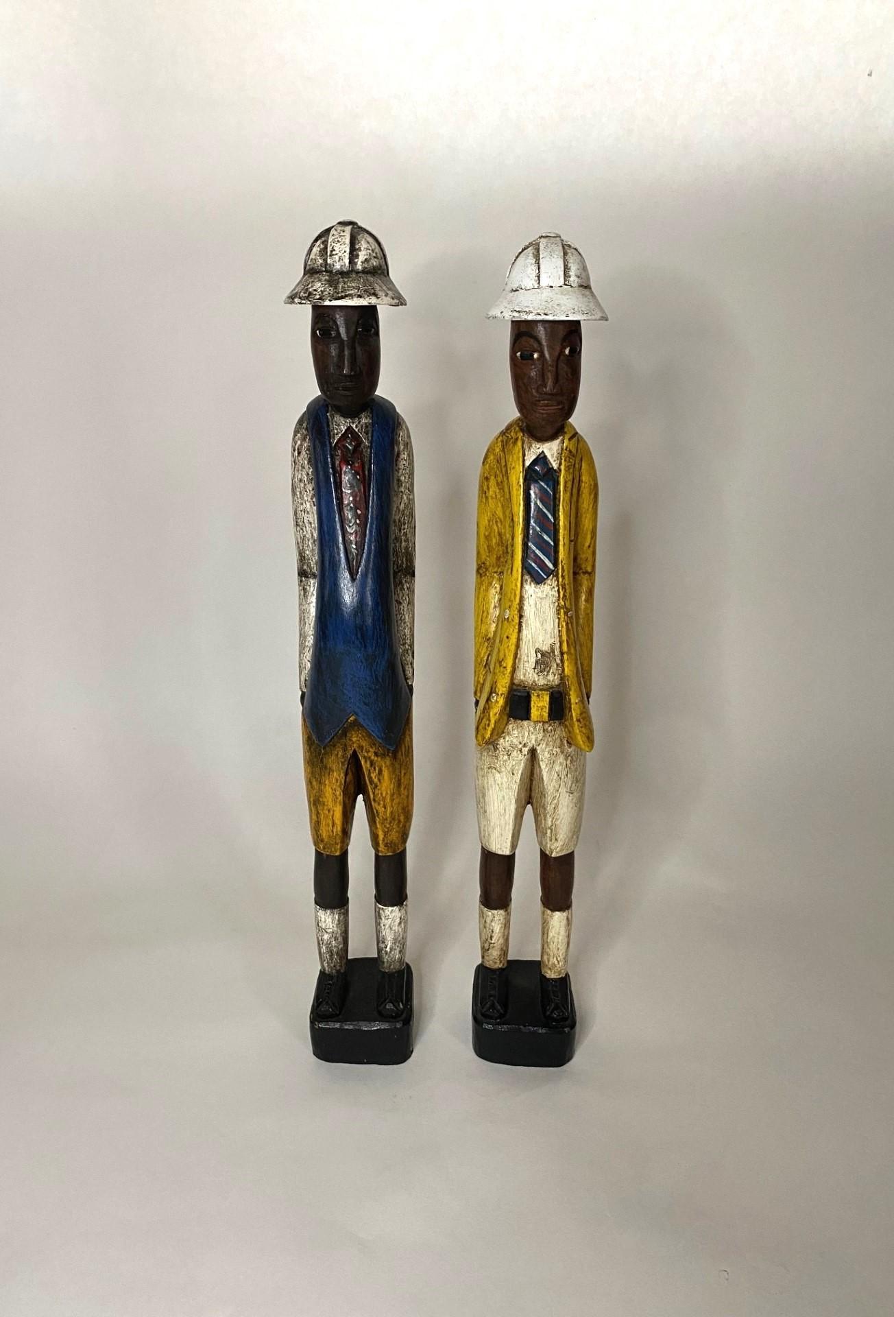 Wood Set of Two 20th Century Hand Carved & Hand Painted African Workman For Sale