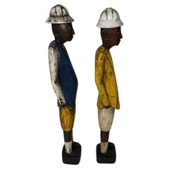Set of Two 20th Century Hand Carved & Hand Painted African Workman