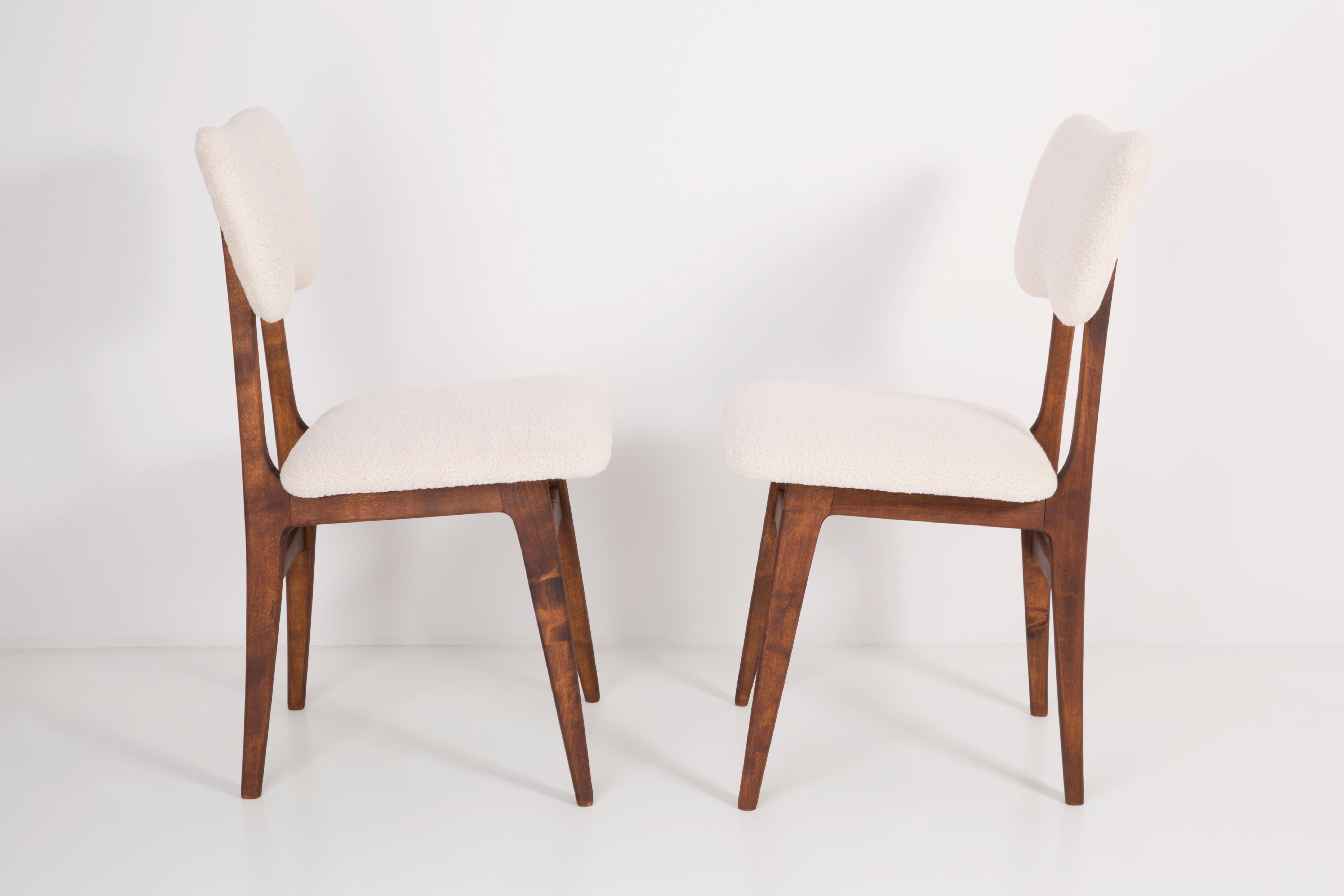 Chairs designed by Prof. Rajmund Halas. Made of beechwood. Chair is after a complete upholstery renovation, the woodwork has been refreshed. Seat and back is dressed in crème, durable and pleasant to the touch boucle fabric. Chair is stable and very
