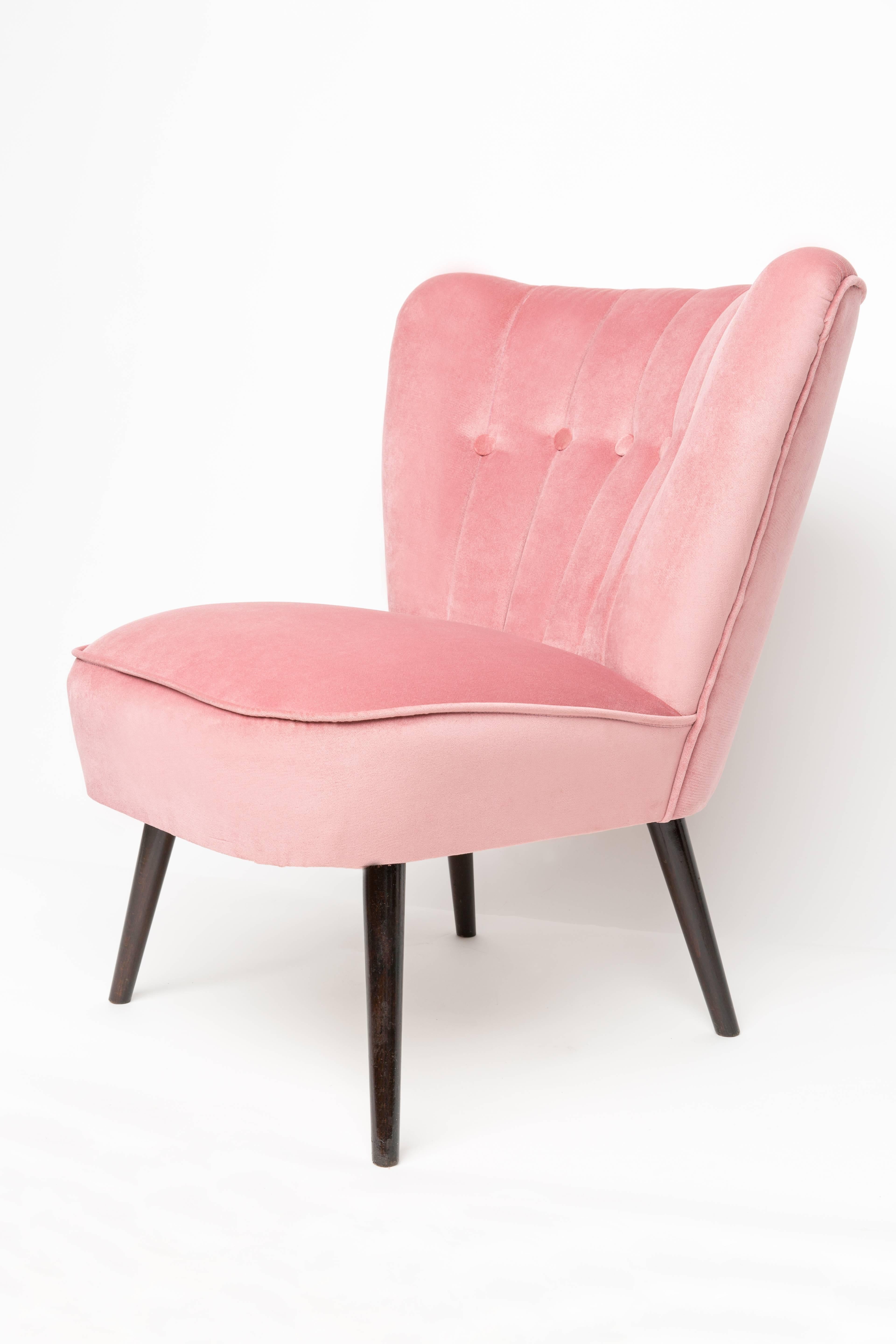 Mid-Century Modern Set of Two 20th Century Pink Velvet Club Armchairs, Germany, 1960s For Sale